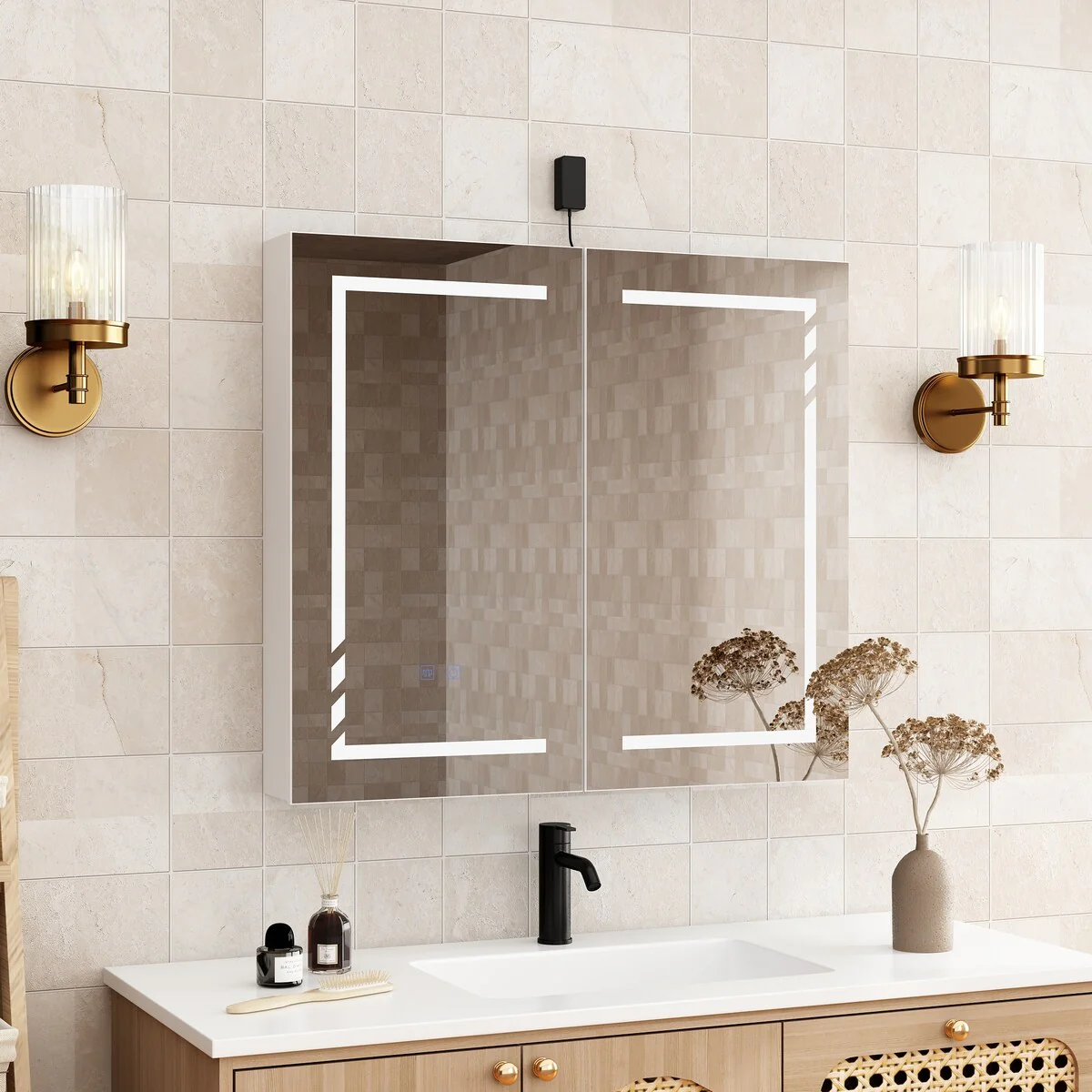 Bathroom Vanity with Ceramic Basin and Modern Medicine Cabinet Combo