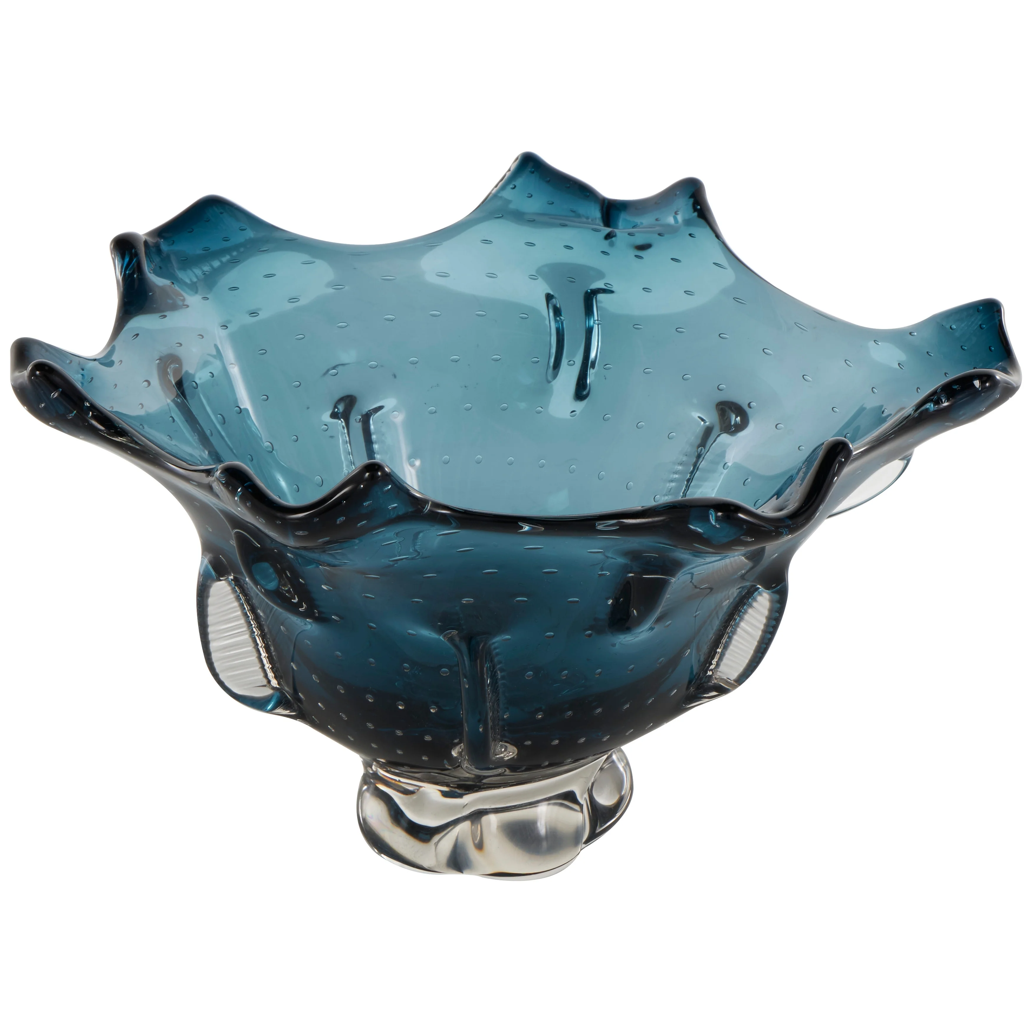 Dark Blue Glass Tulip Shaped Ombre Abstract Decorative Decorative Bowl with Bubble Texturing