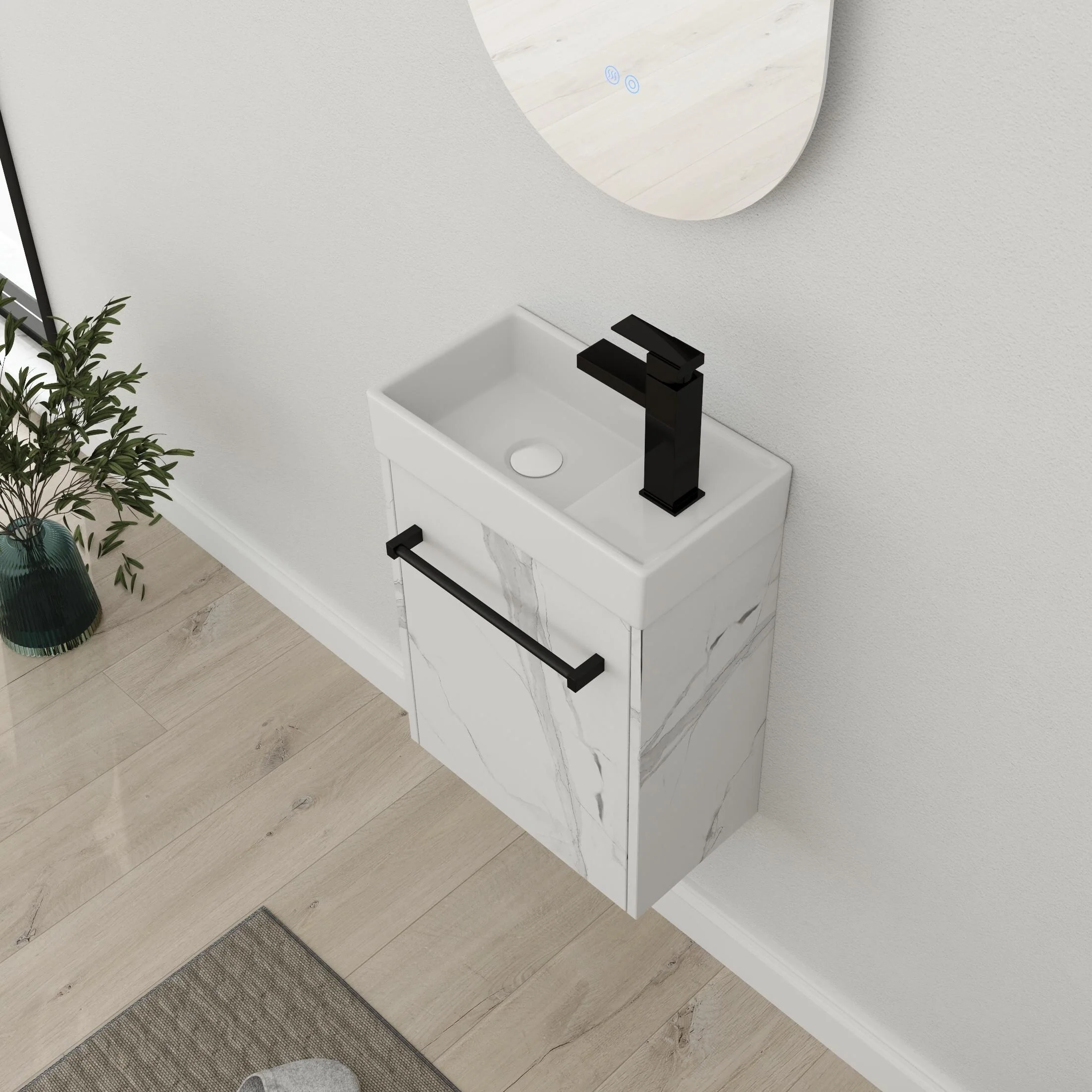 Bathroom Vanity With Sink In 16/18 Inch, Floating Bathroom Vanity With Soft Close Door