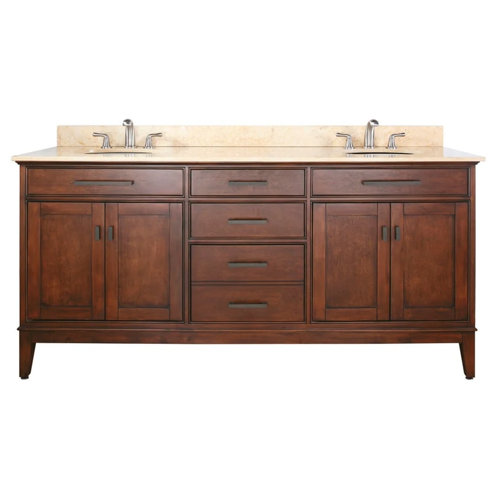 Avanity Madison 72-inch Double Vanity in Tobacco Finish with Dual Sinks and Top