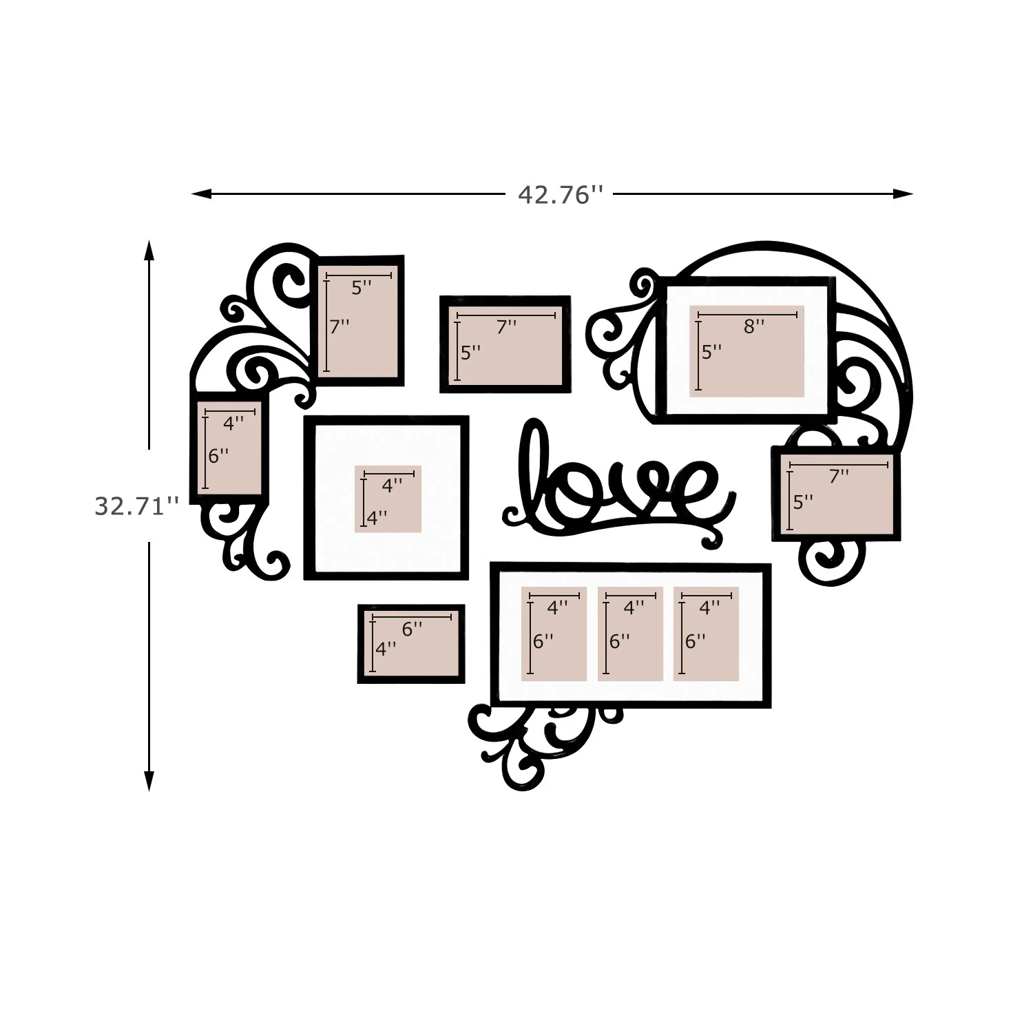 Mid-Century Retro Love Shape Wall Hanging Picture Frame Family Photo Frame Holiday Gifts