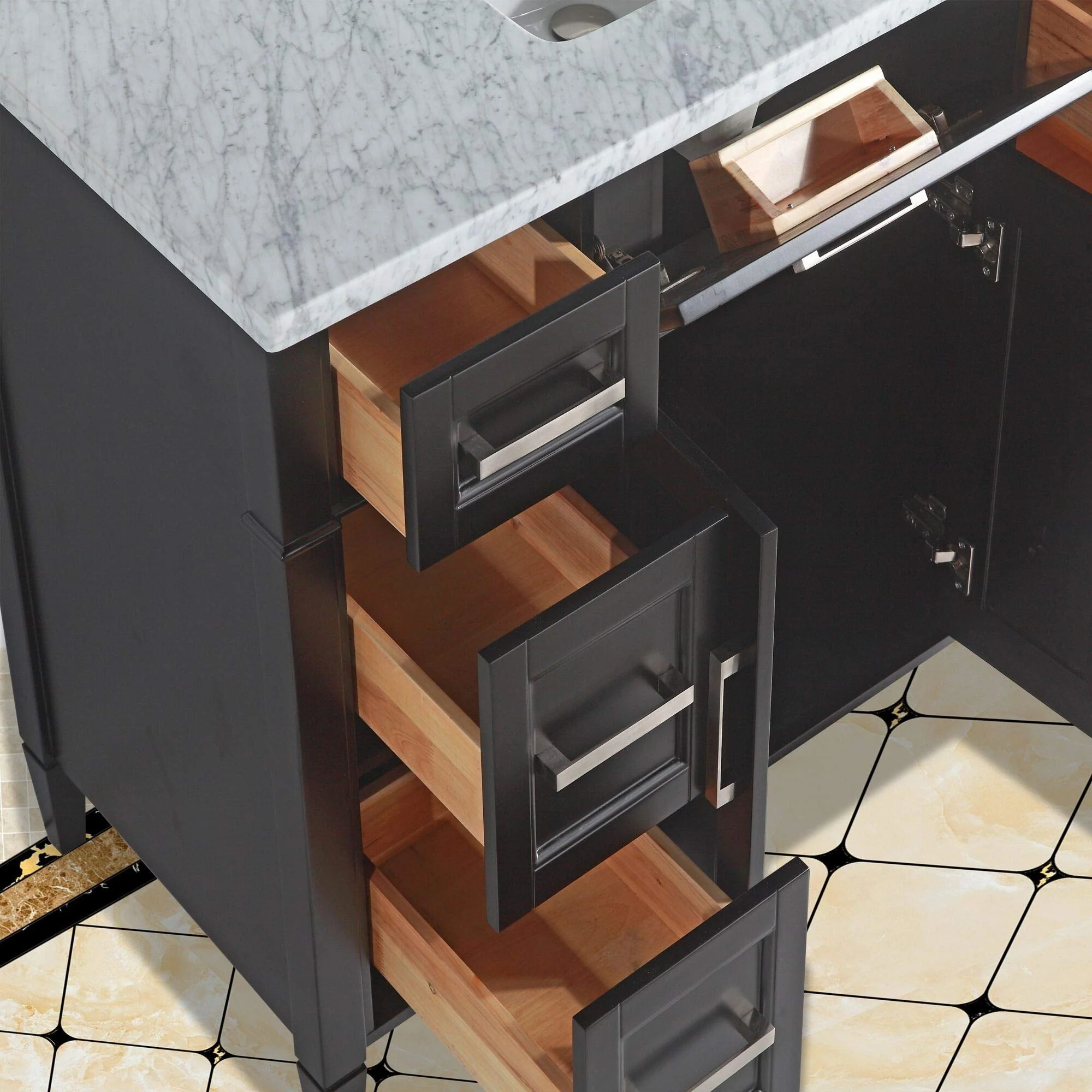 Vanity Art 60-Inch Single Sink Bathroom Vanity Set Carrara Marble Stone Top 7 Drawers 1 Shelf Undermount Sink with Free Mirror
