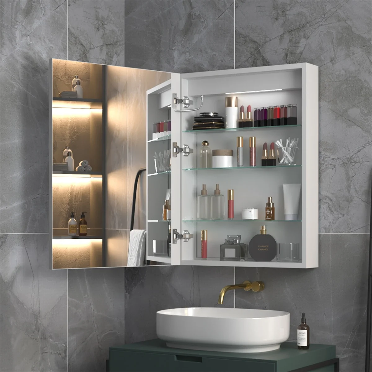 ExBrite Led Lighted Medicine Cabinet Recessed or Surface with Mirrors