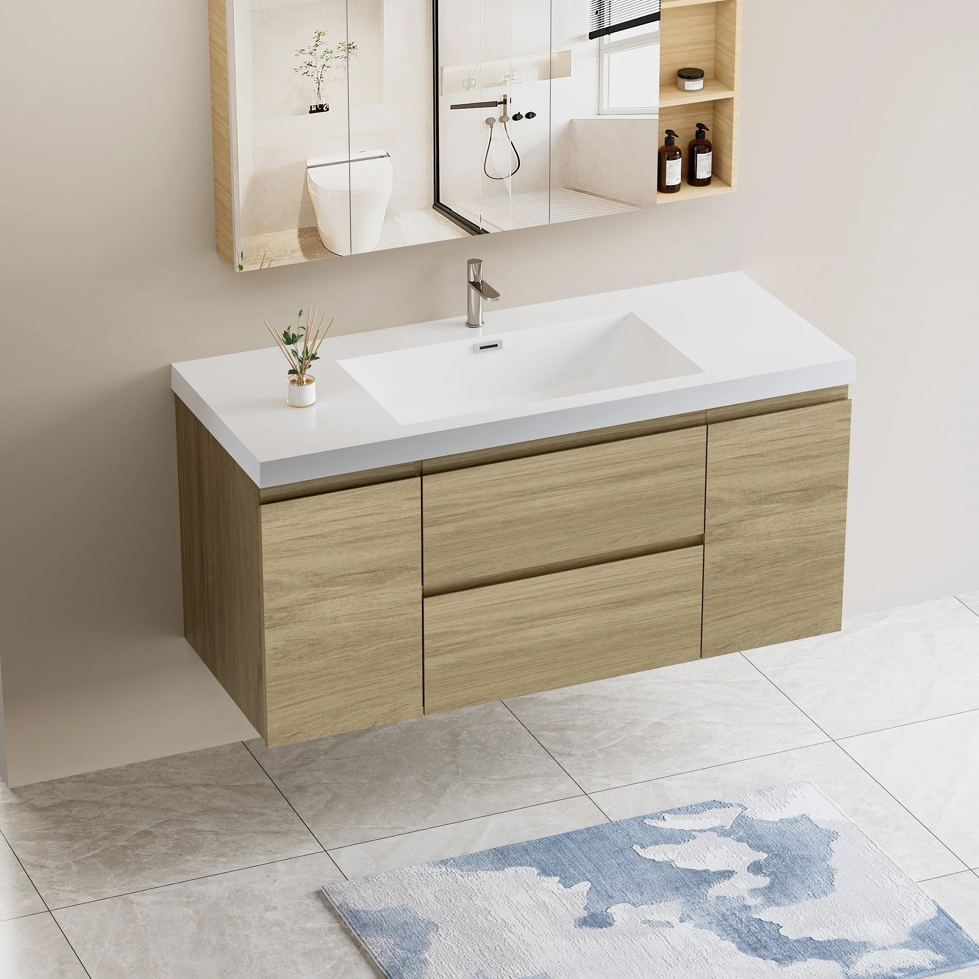 MDF Floating Bathroom Vanity with Integrated Resin Sink