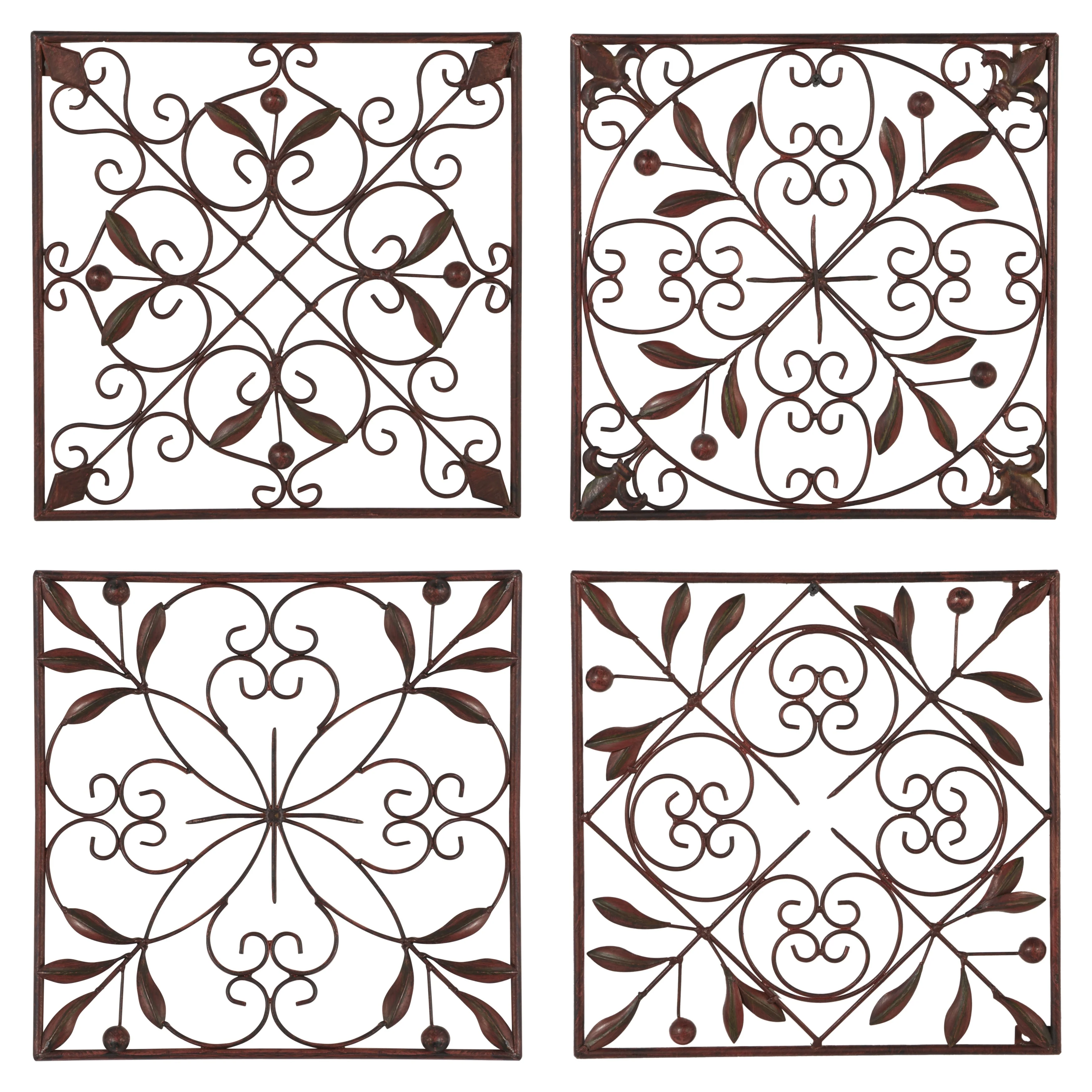 Metal Scroll Wall Decor - Set of 4 Dark Brown - Roche River Decor