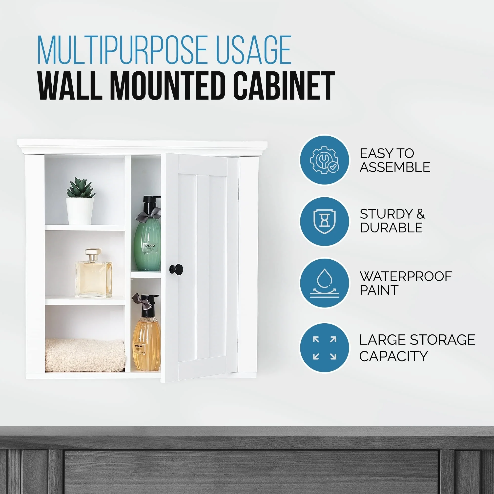 White MDF Wood Bathroom 1-Door Wall Storage Cabinet - 19.96