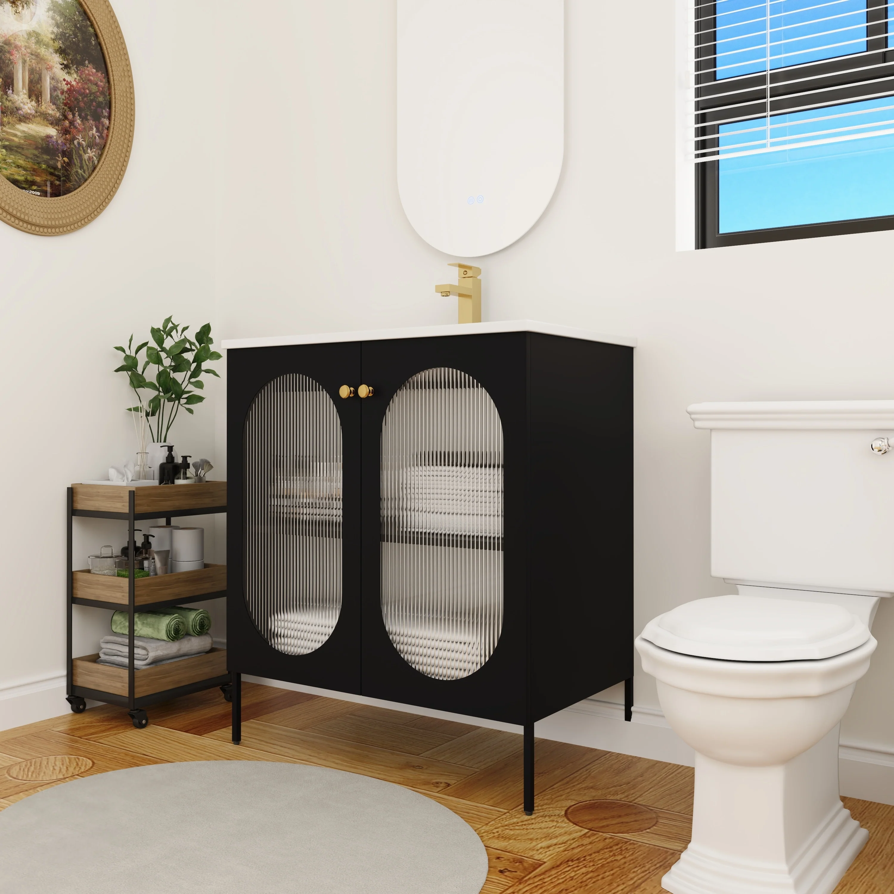 BNK 24/30 inch Freestanding Single Sink Bathroom Vanity with Soft Close Door and 1 adjustable shelf