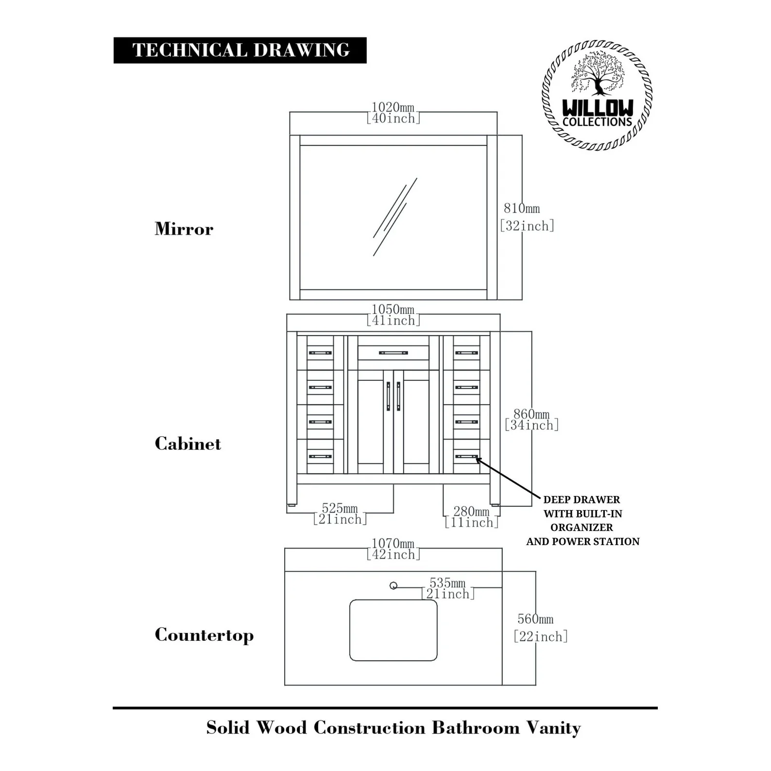 Willow Collections 42 in. W x 22 in. D Cambridge Single Sink Bathroom Vanity with Countertop
