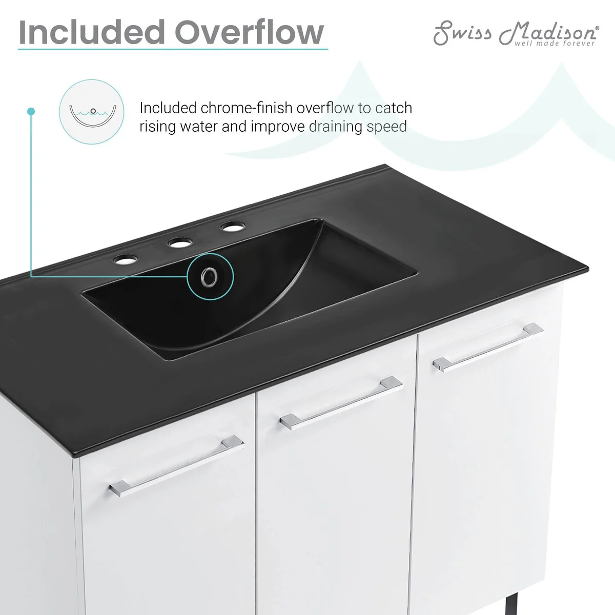 Annecy 36 In. White Bathroom Vanity With Black, 3-Hole Ceramic Sink Top
