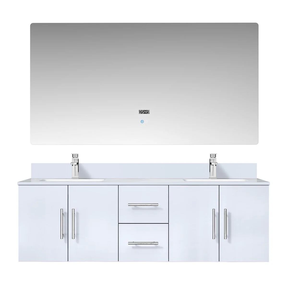 Geneva 60 in. W x 22 in. D Dark Grey Double Bath Vanity, White Quartz Top, Faucet Set, and 60 in. LED Mirror
