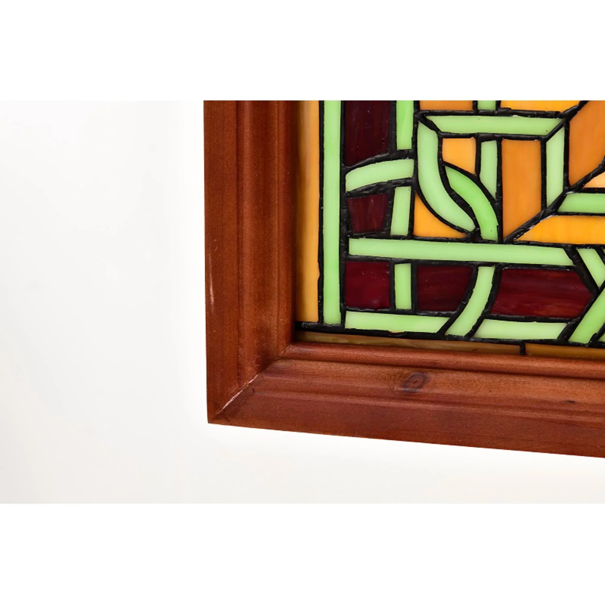 Tiffany-style Wood Frame Stained Glass Window Panel