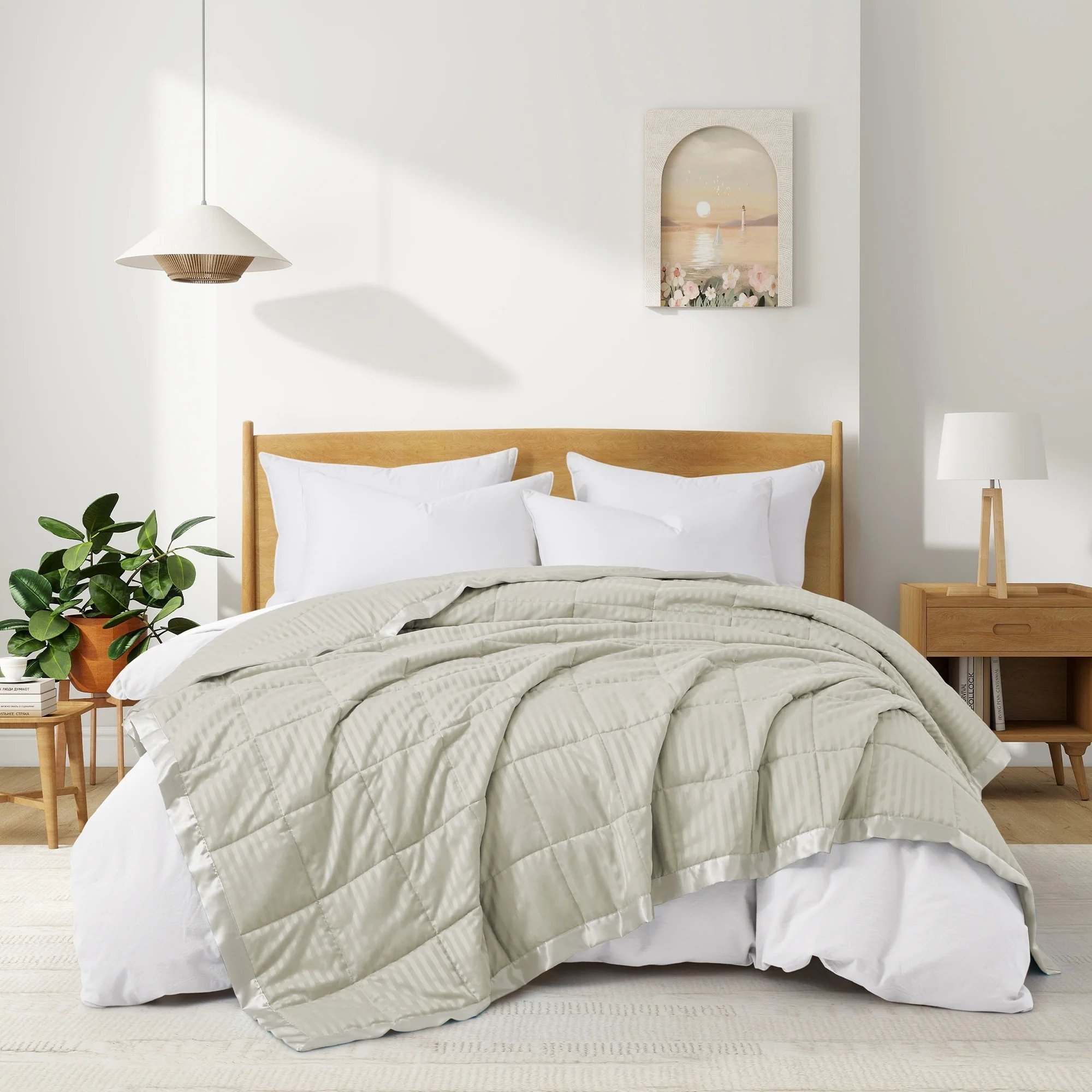 Hotel Quality Luxury All Season Jacquard Soft Bed Blanket with Satin Trim, Cozy and Warm