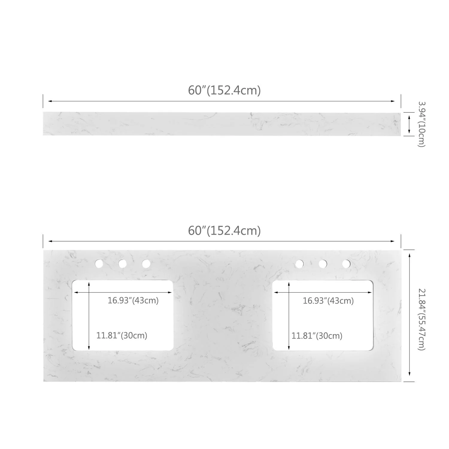 YASINU 60 Inch Engineered Marble Double Sinks Vanity Countertop