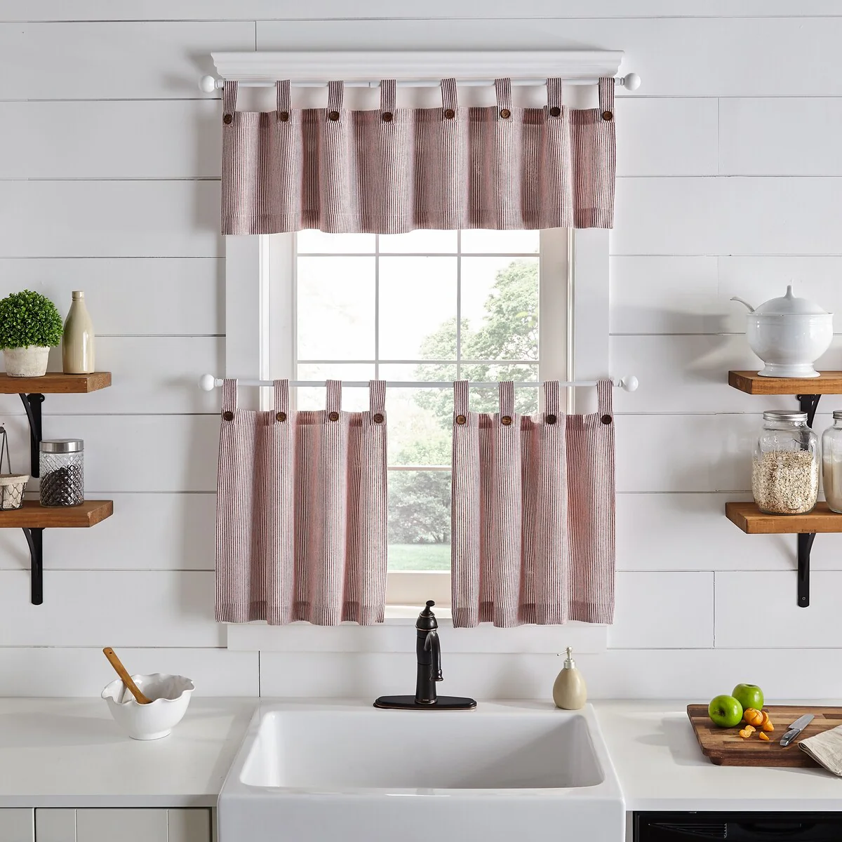 Tucker Ticking Stripe Kitchen Curtain Valance - 60