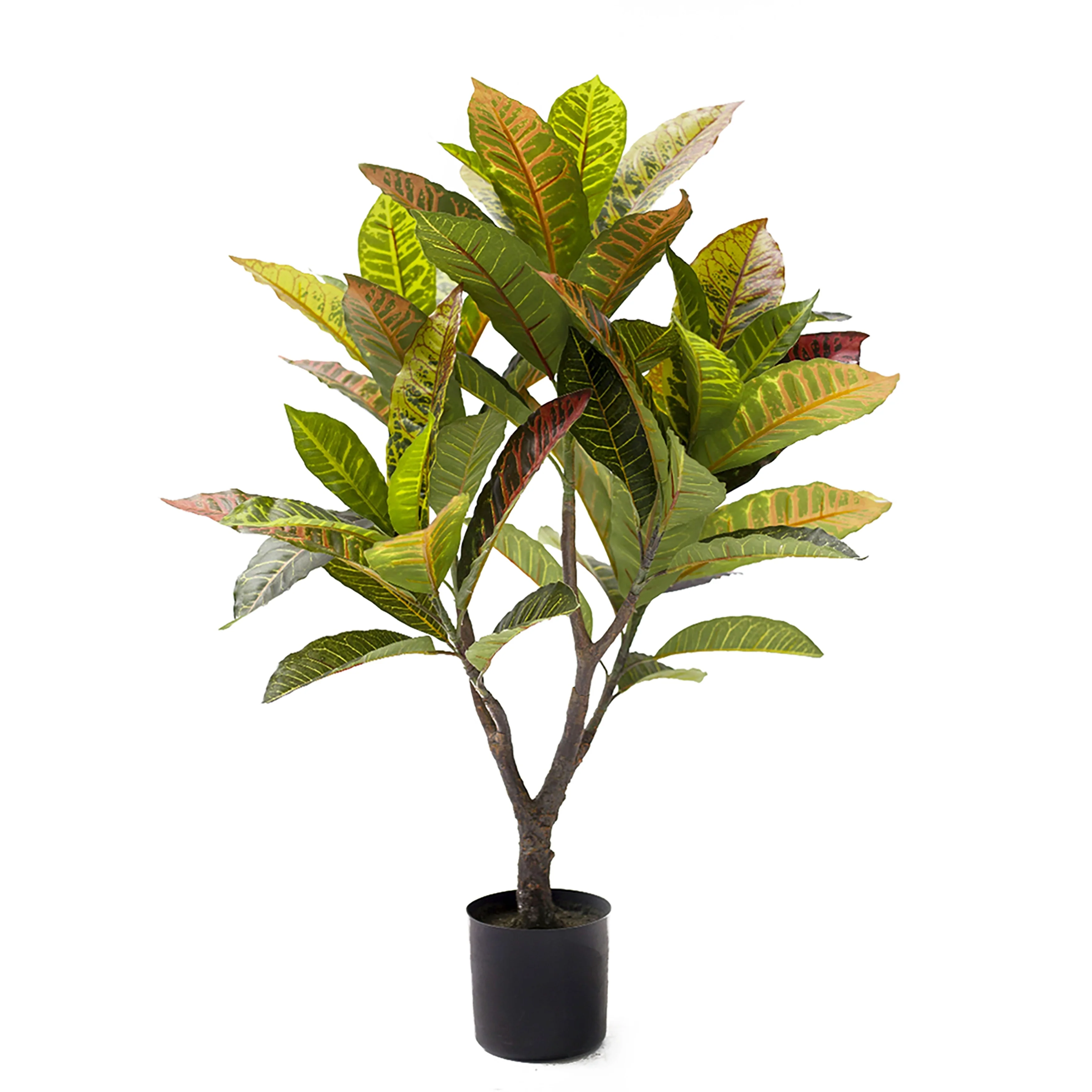 2.5ft Artificial Croton Rubber Plant Fiddle Leaf Fig Tree in Black Pot - 30