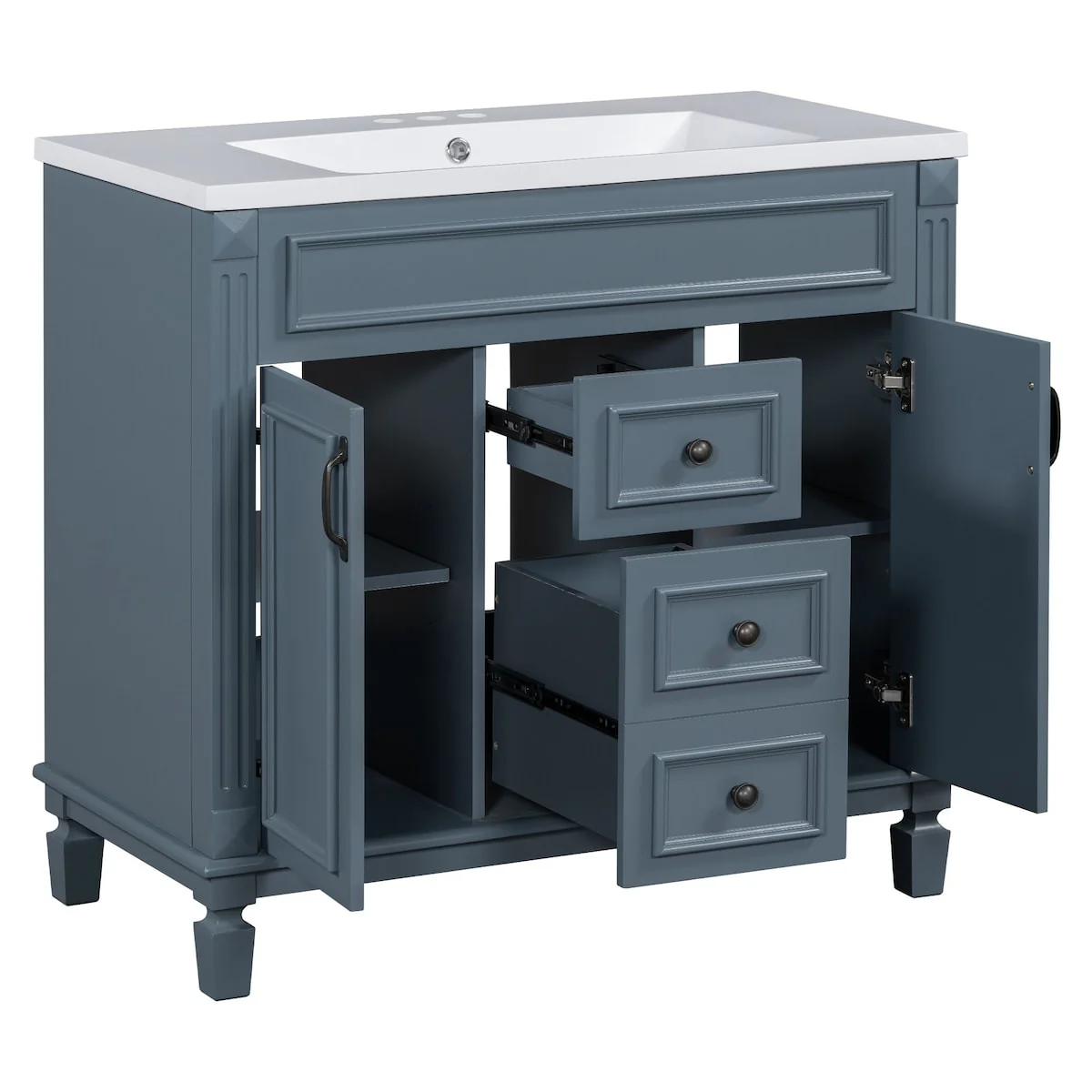 Modern Bathroom Storage Vanity with Top Sink, 2 Soft Closing Doors & 2 Drawers