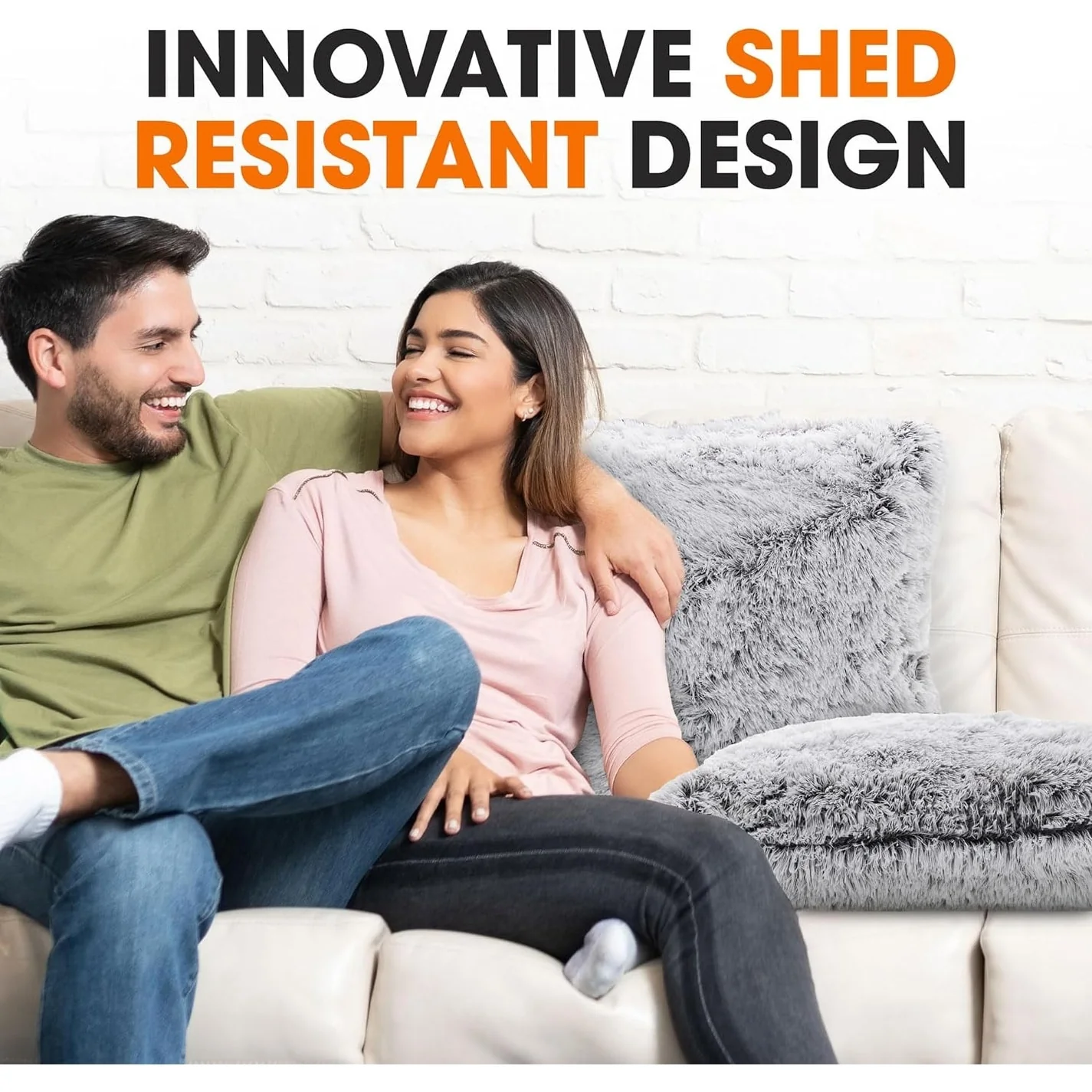 Cheer Collection Shaggy Long Hair Throw Pillows (Set of 2)