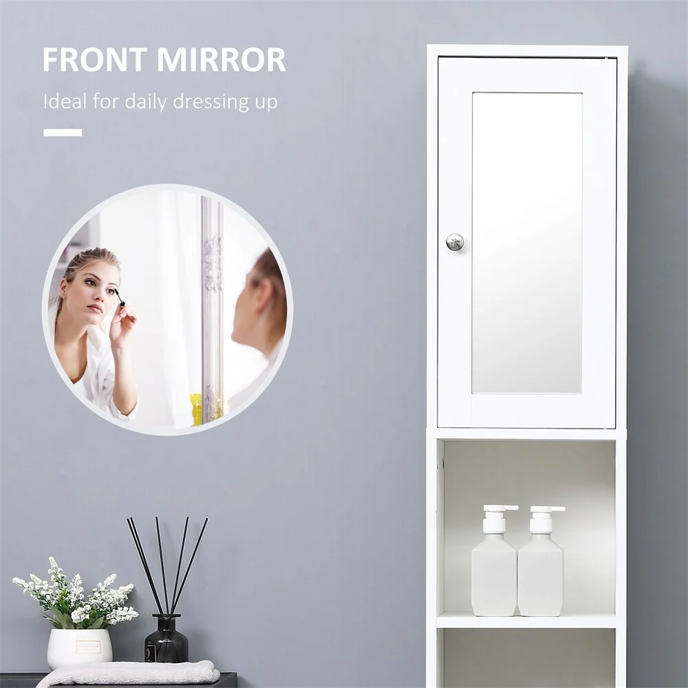 Tall Bathroom Storage Cabinet with Mirror,Freestanding Tower Cabinet