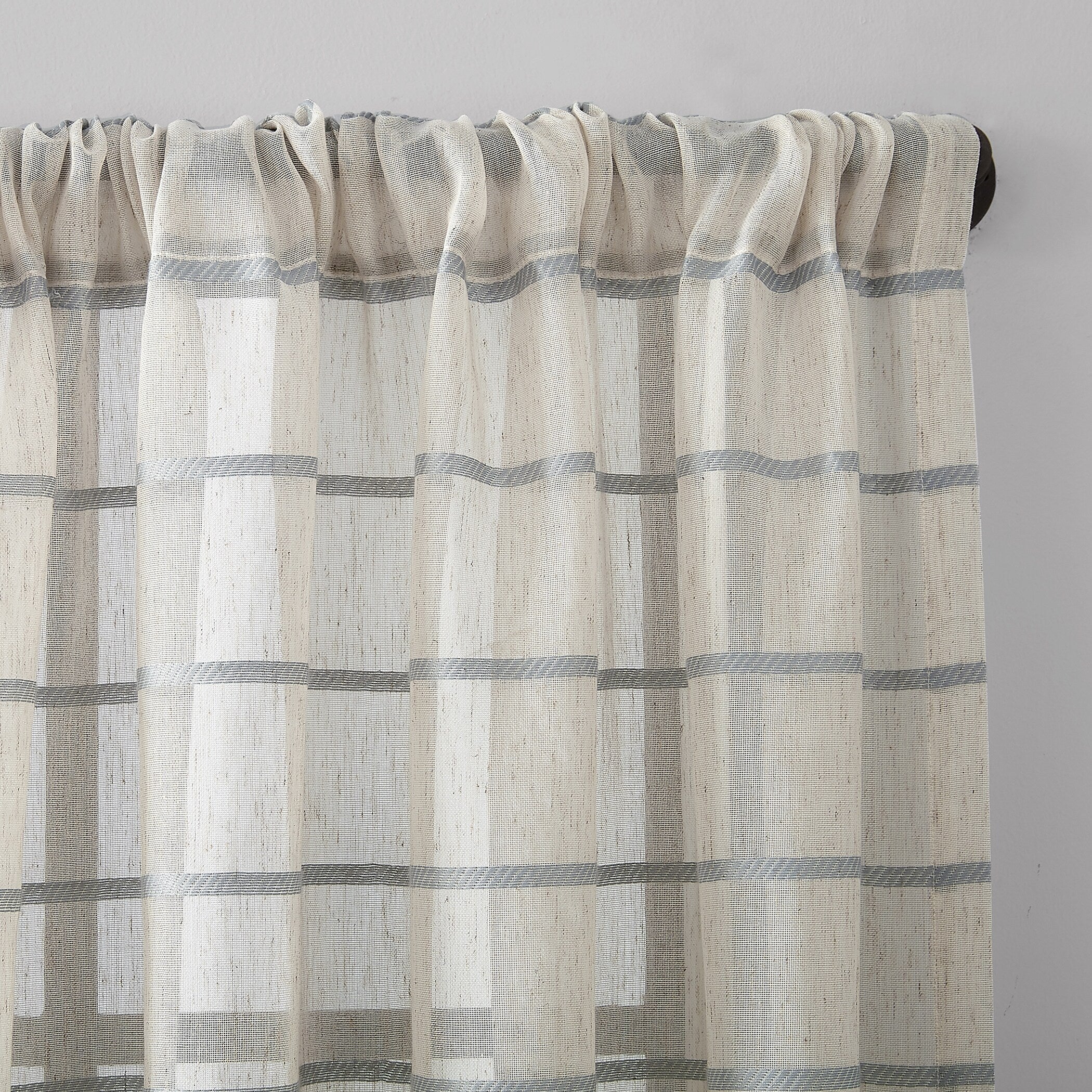 Clean Window Twill Stripe Anti-Dust Linen Blend Sheer Curtain Panel, Single Panel