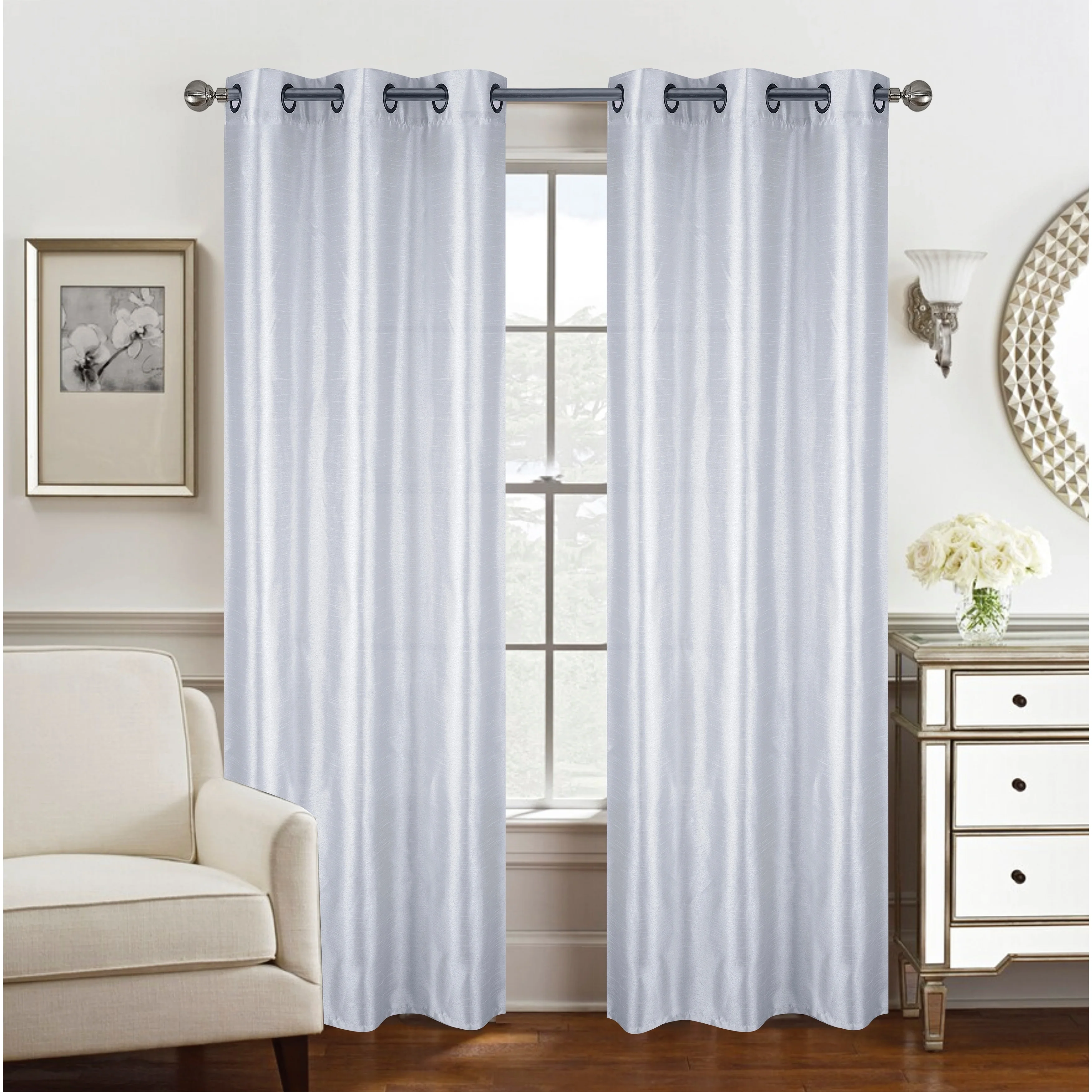 Nancy Faux Silk Window Curtain Panel Set