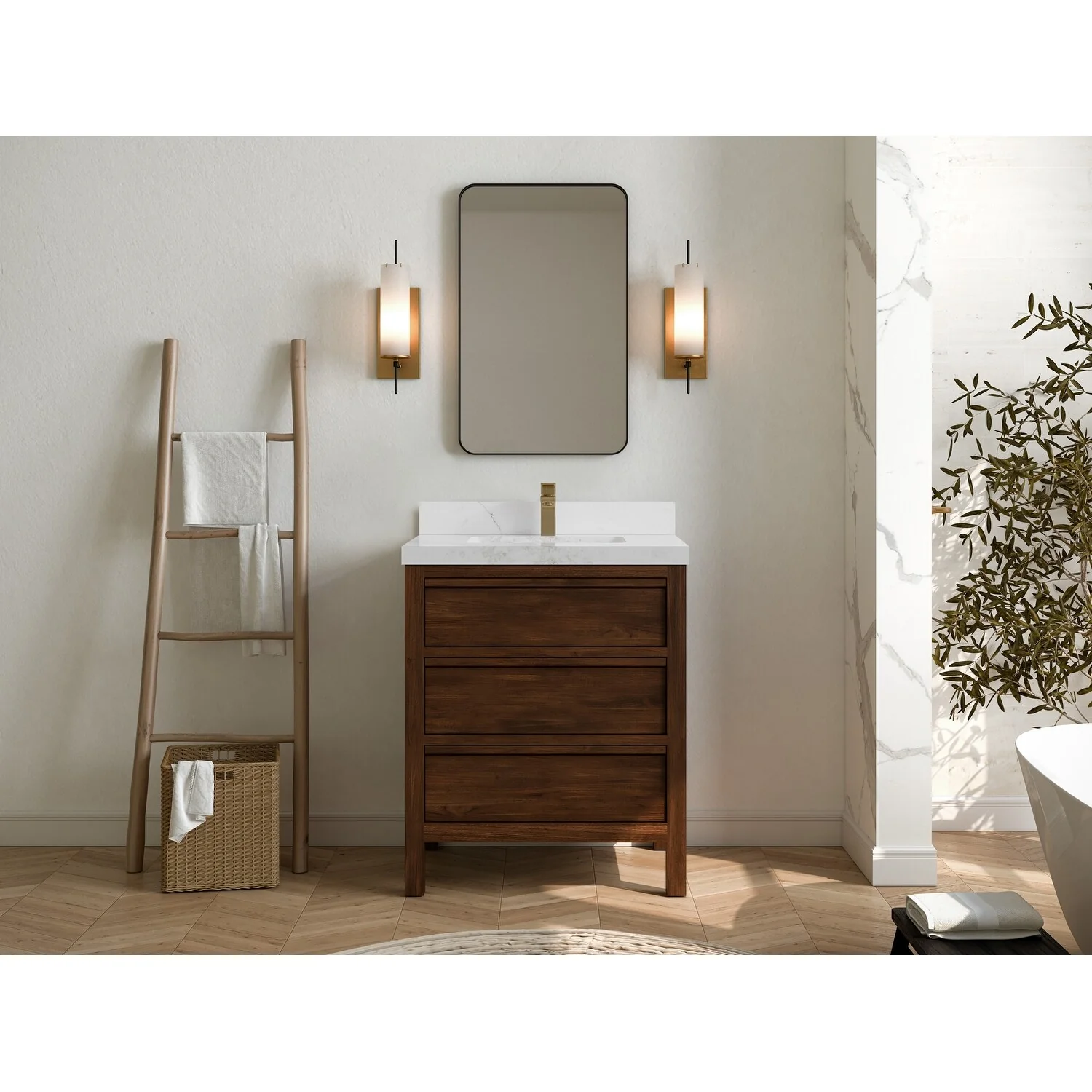 Willow Collections 30 in. W x 22 in. D Elizabeth Solid Teak Wodd Single Sink Bathroom Vanity with Countertop