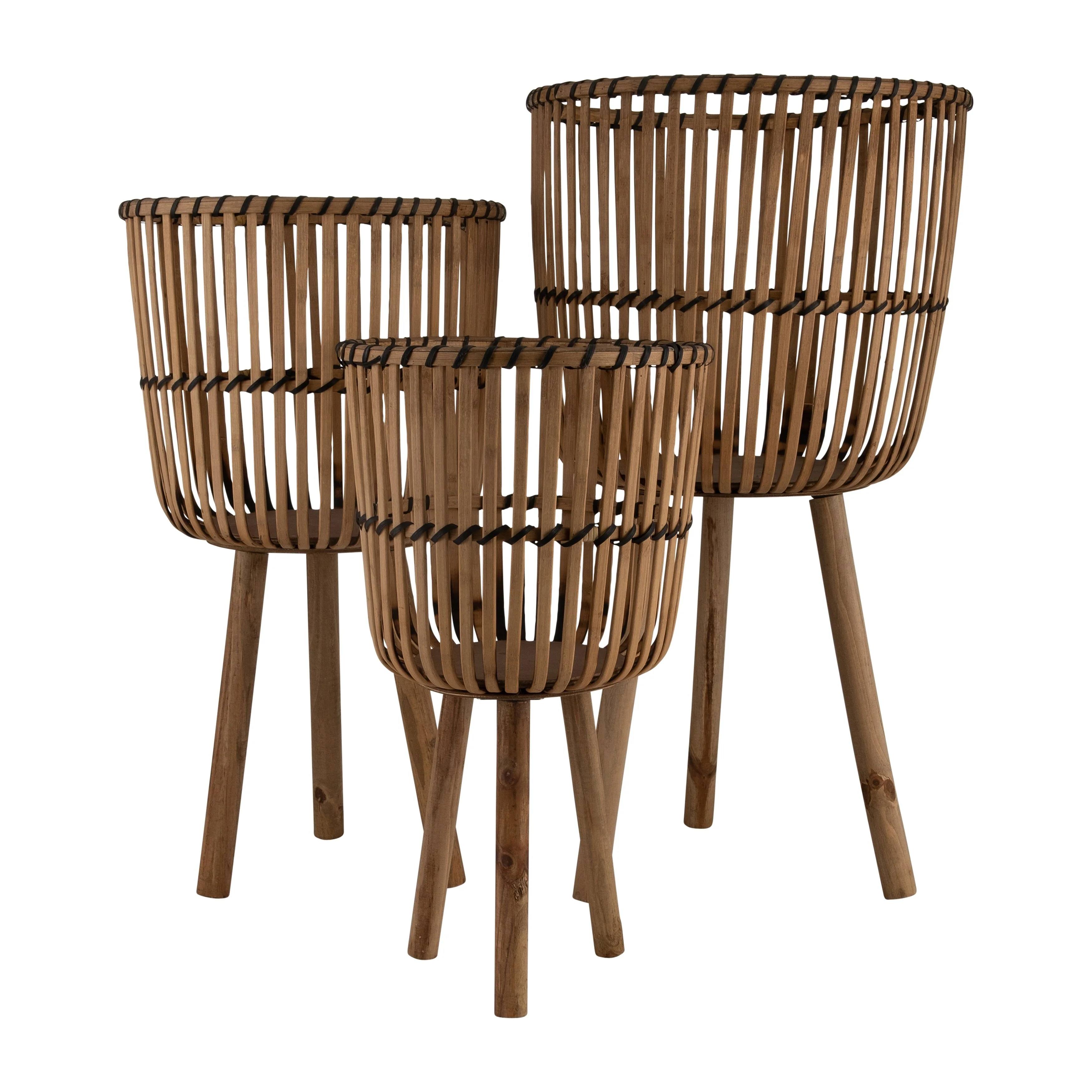 Sagebrook Home Wicker Modern Boho Bamboo Planter Set