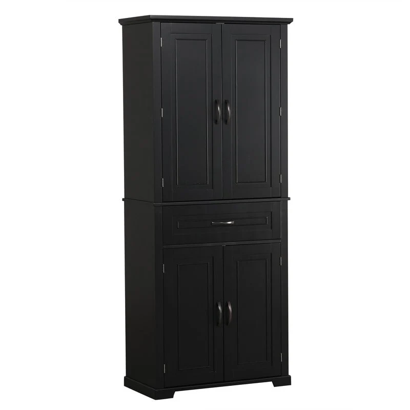 Bathroom Floor Cabinet, Freestanding Storage Cabinet with Doors and Drawer, Kitchen Cupboard with Adjustable Shelf