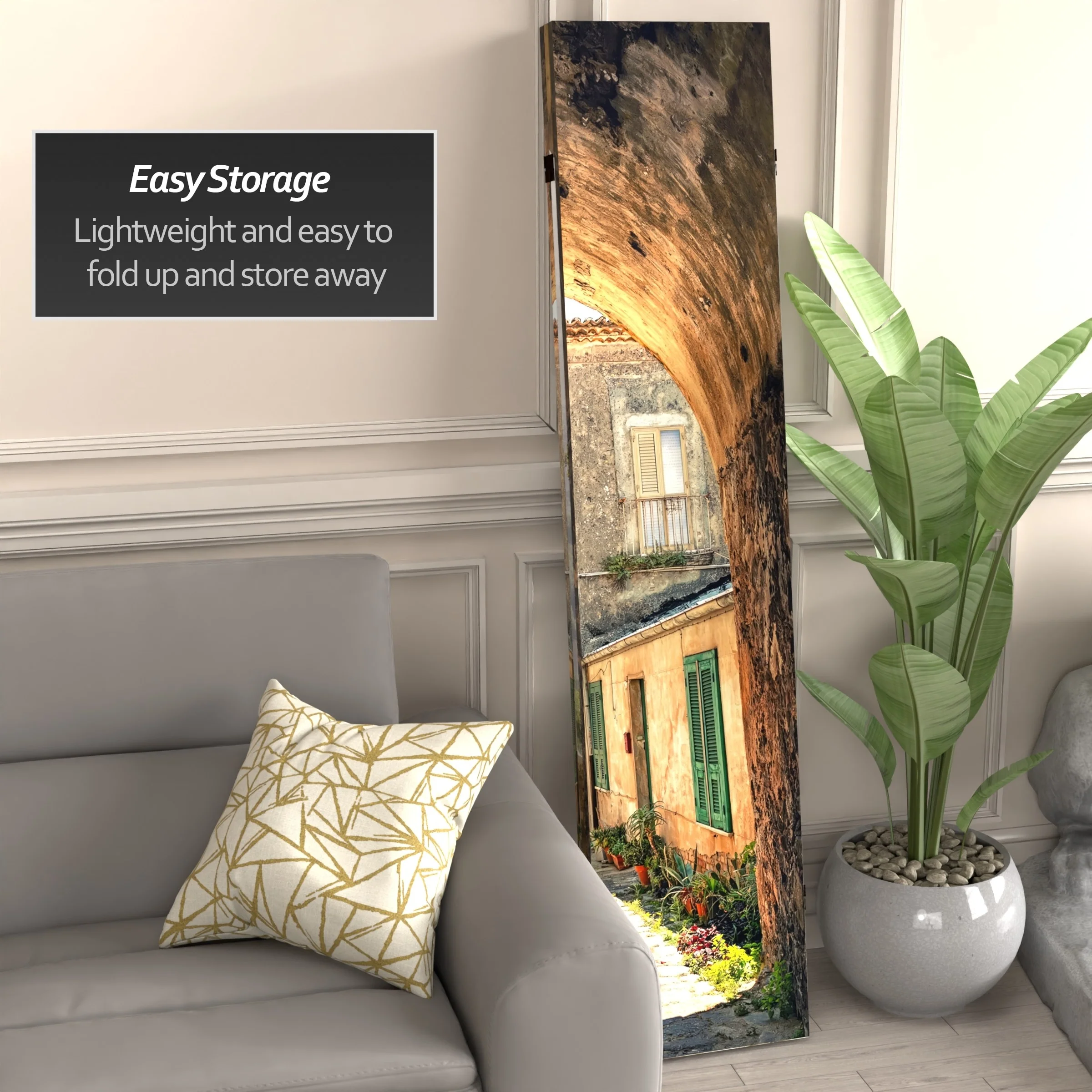 6 ft. Tall Double Sided European Village Canvas Room Divider