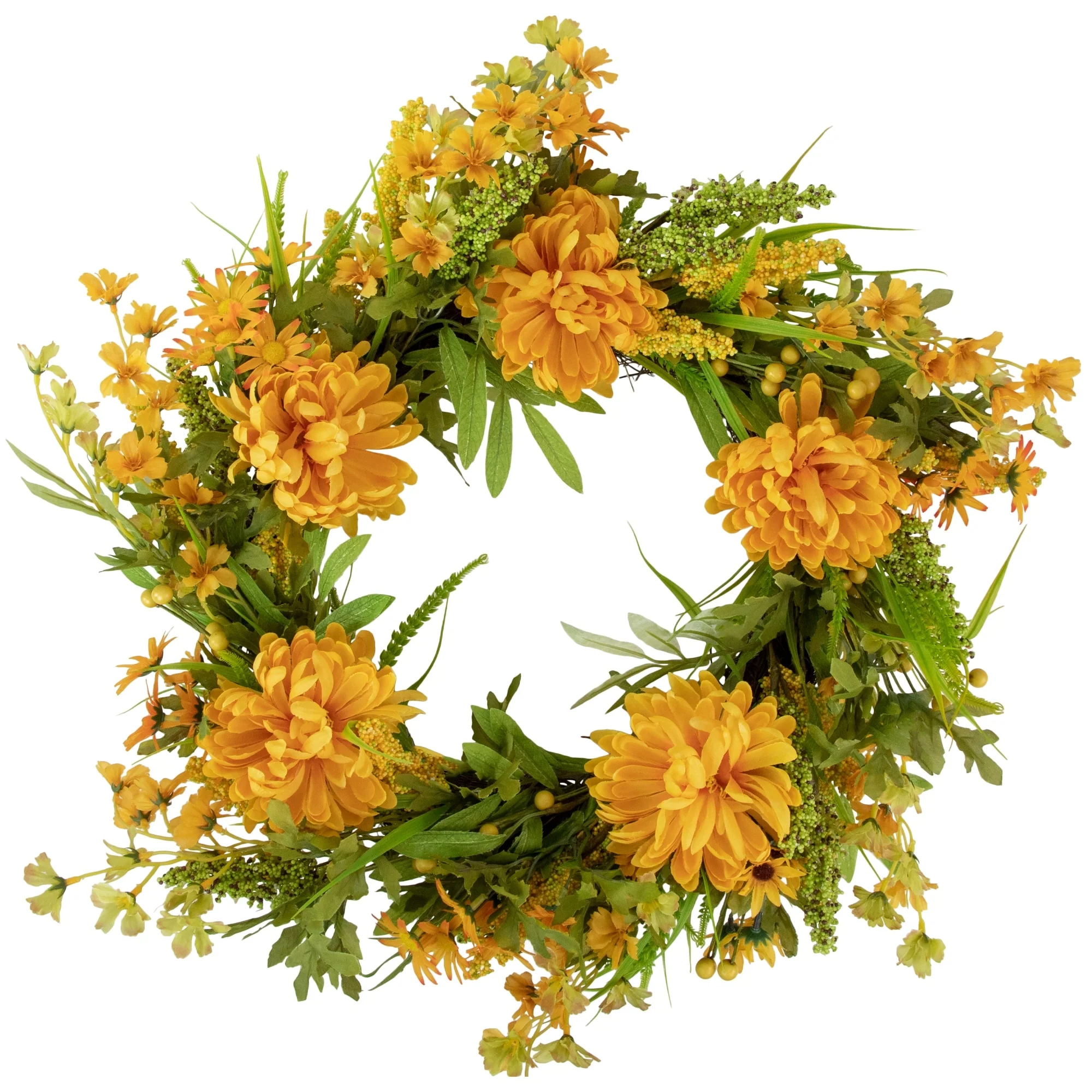 Yellow Peony Artificial Fall Harvest Twig Wreath, 24-Inch, Unlit