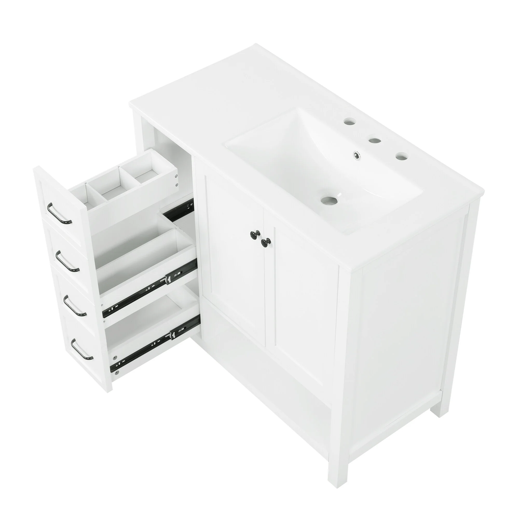 Bathroom Vanity with Ceramic Sink, Bathroom Storage Cabinet with 2 Drawers, Bathroom Vanity with 1 Tip-Out Drawer and 1 Door