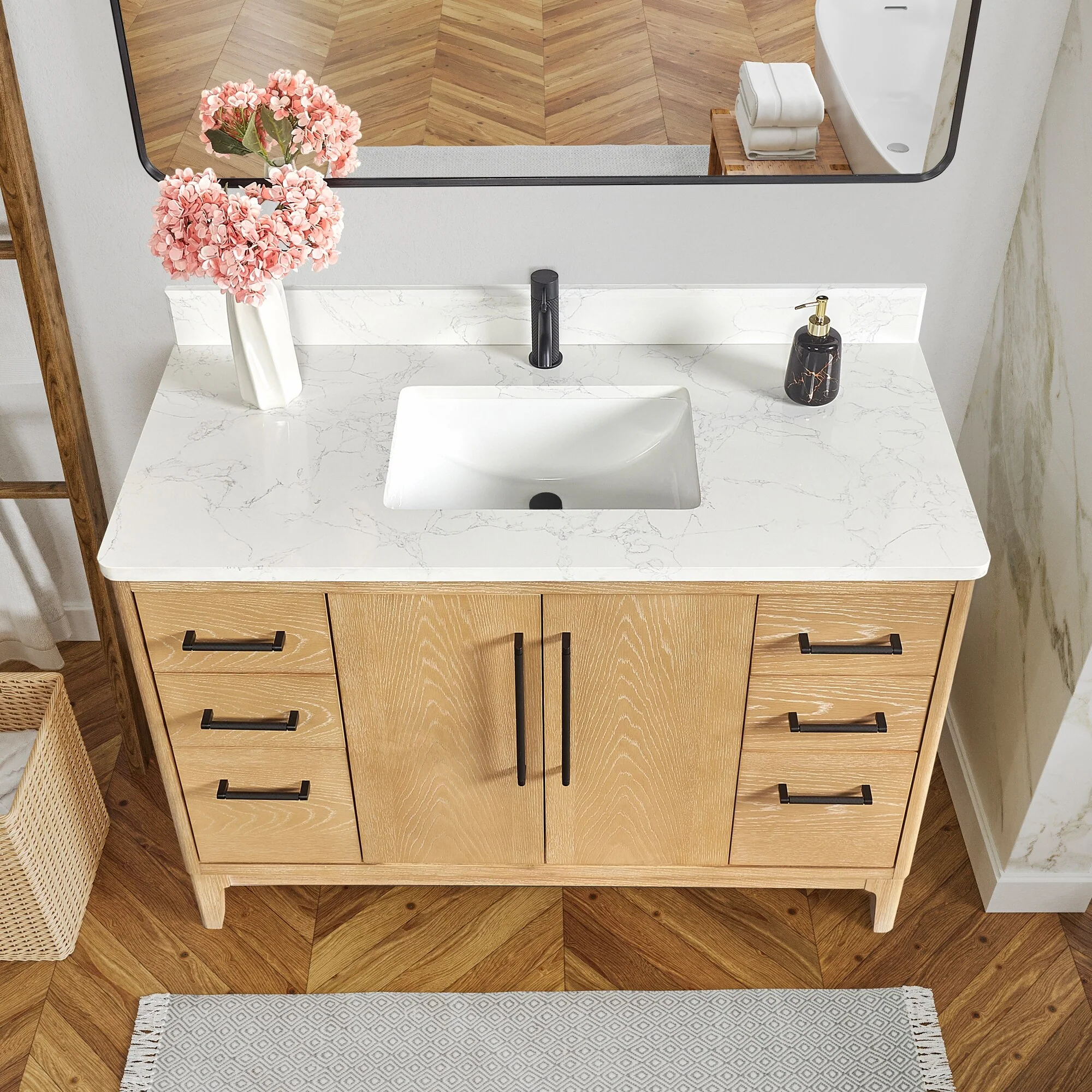 Gara Single Bath Vanity with Composite Stone Top and Mirror
