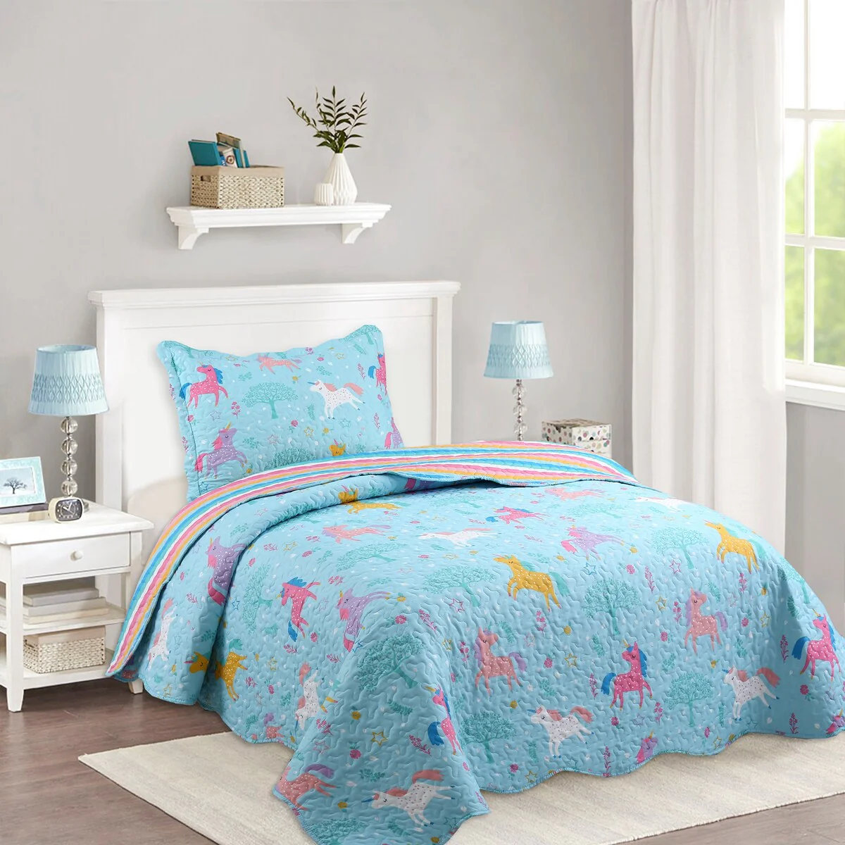 MarCielo Kids Quilt Set Bedspread Set For Children Girls Boys Coverlet