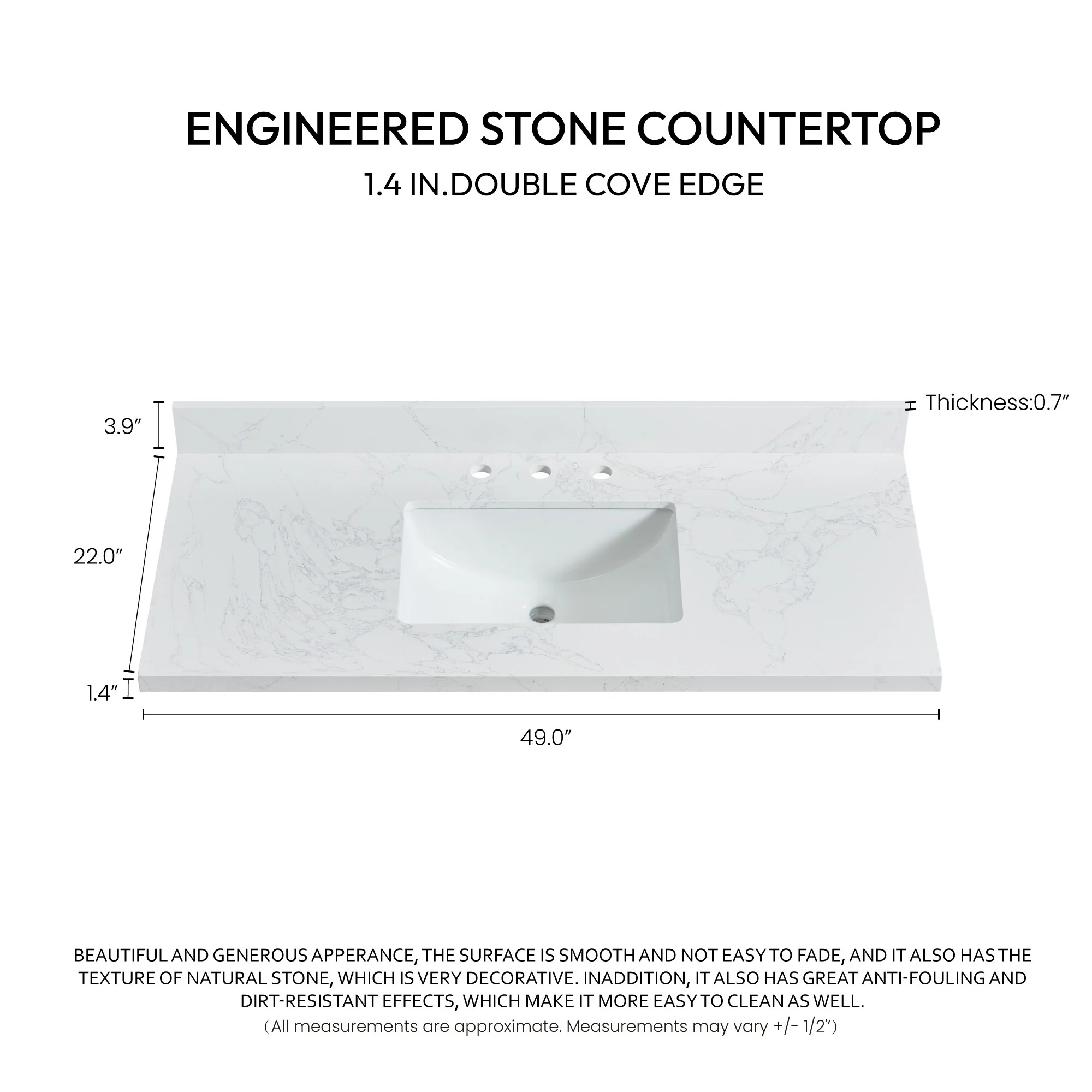 Jaen Composite Stone Vanity Top with White Rectangular Sink