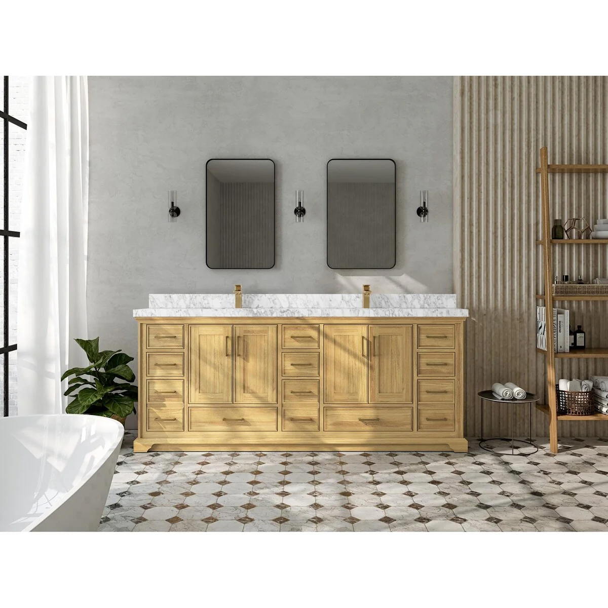 Willow Collections 84 in. W x 22 in. D Charlotte Teak Double Sink Bathroom Solid Teak Vanity with Countertop