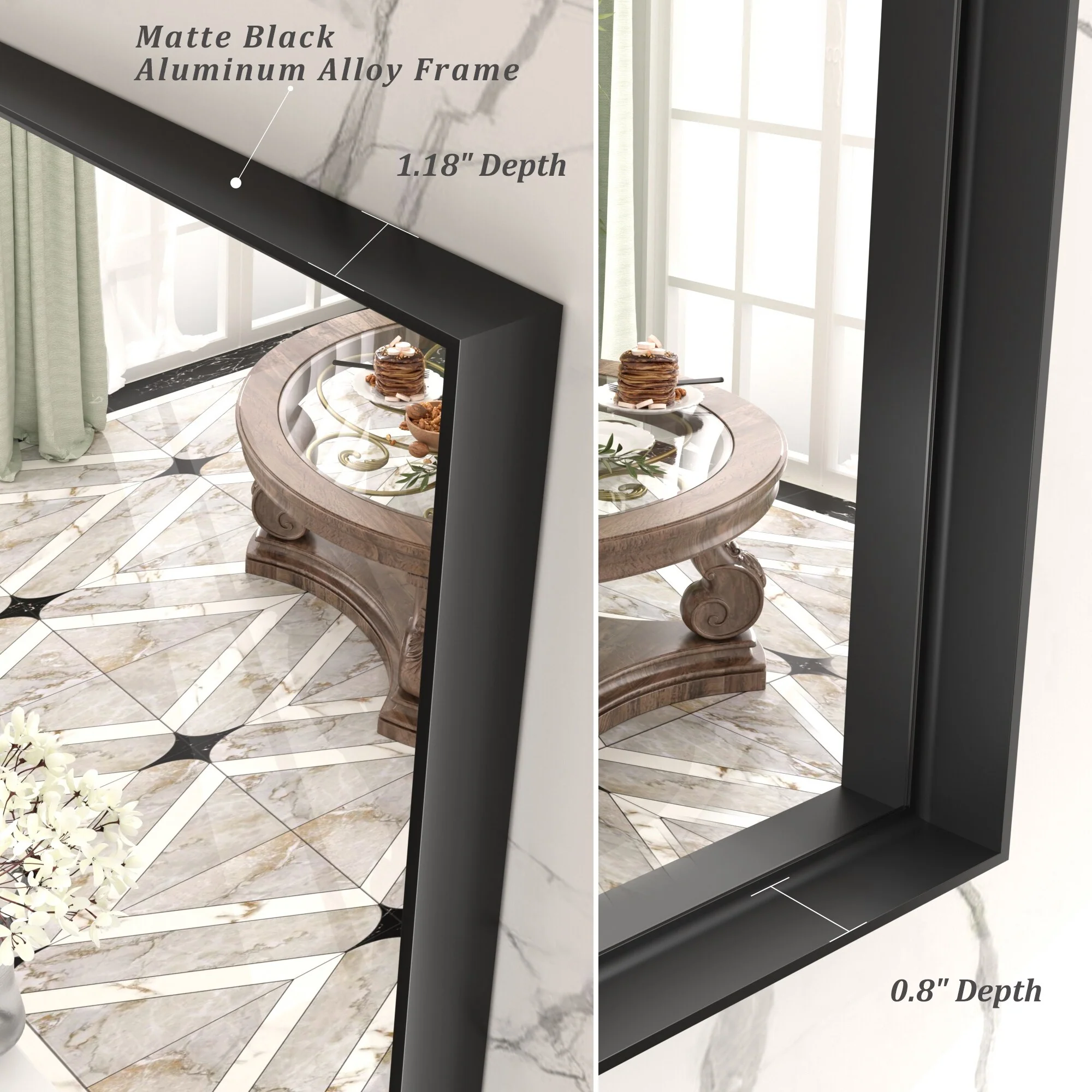 KIOTEE Rectangular Metal Frame French Cleat Mounted Wall Mirror Tempered Glass Bathroom Vanity Mirror - Black