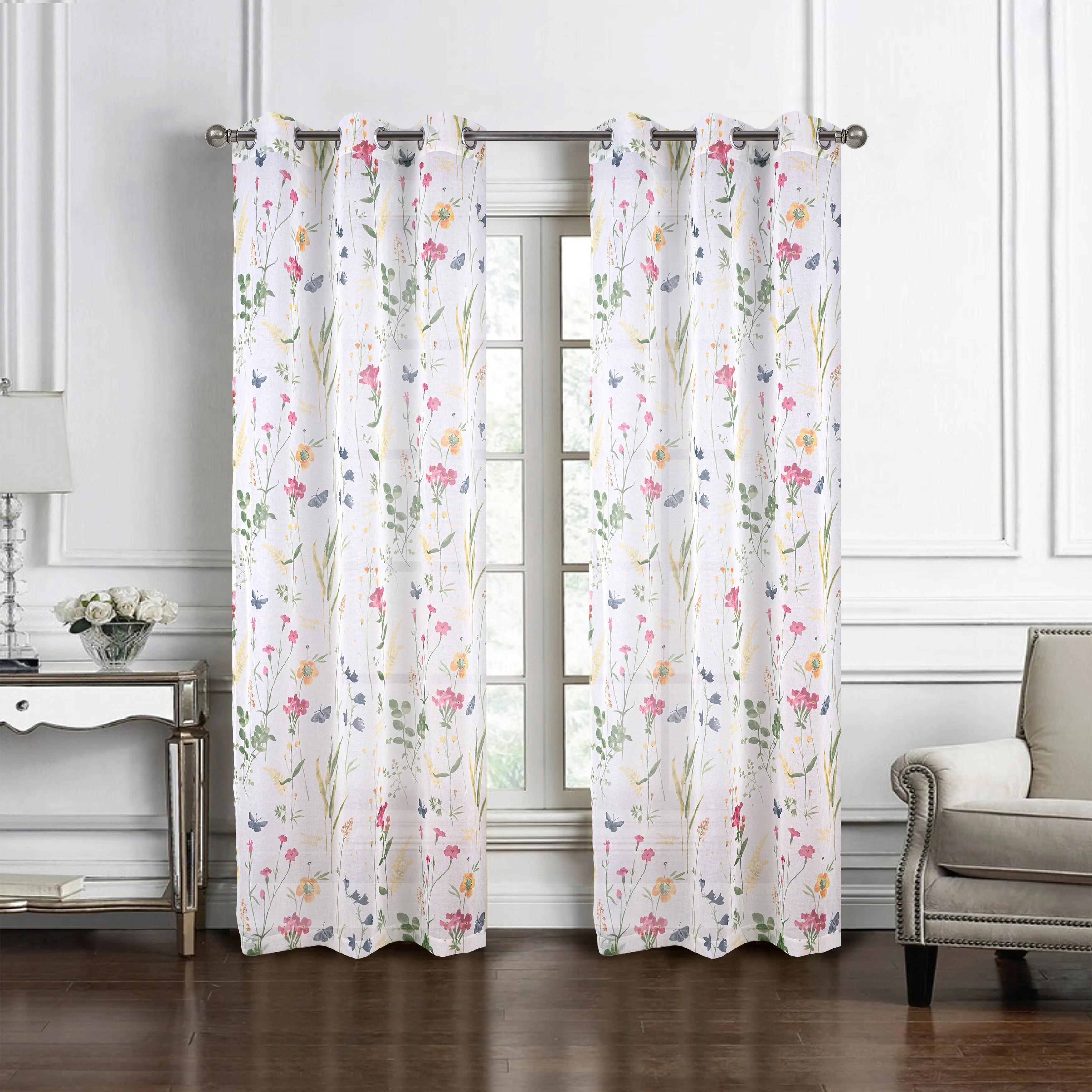 Kelce Floral Sheer Window Curtain Panel 90 inch