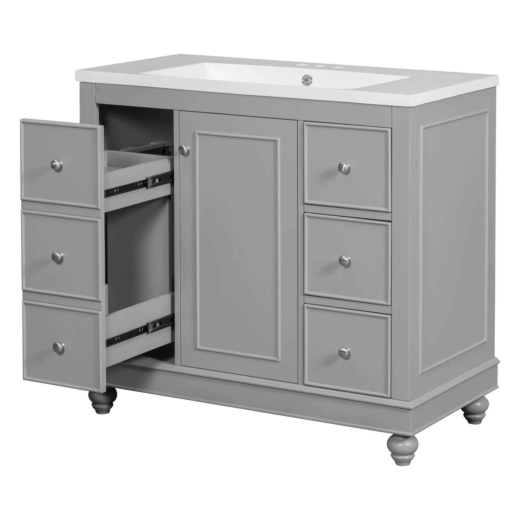 Bathroom Vanity with Sink, Bathroom Vanity Cabinet with 4 Drawers and 1 Door, Storage Cabinet with Adjustable Shelves