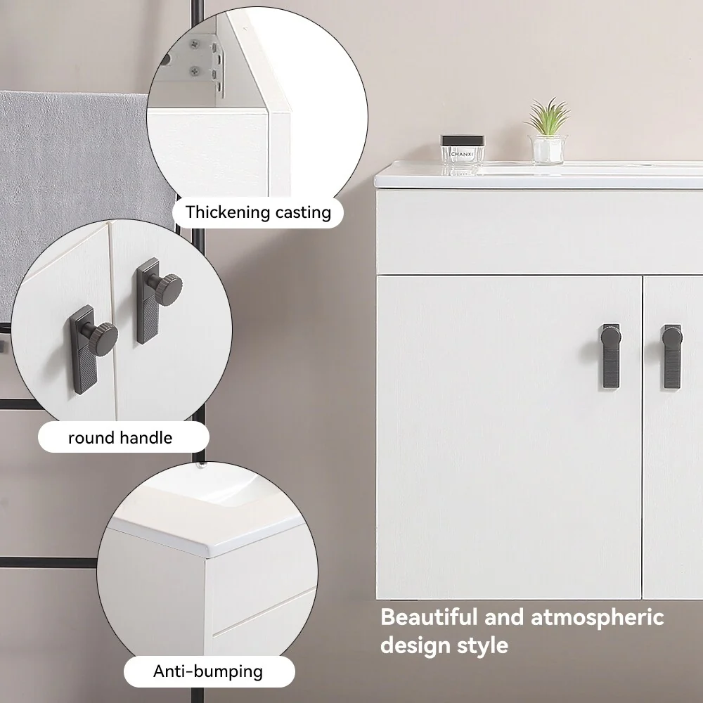 Bathroom Vanity with Metal Leg, White Ceramic Basin & 2 Soft Close Doors