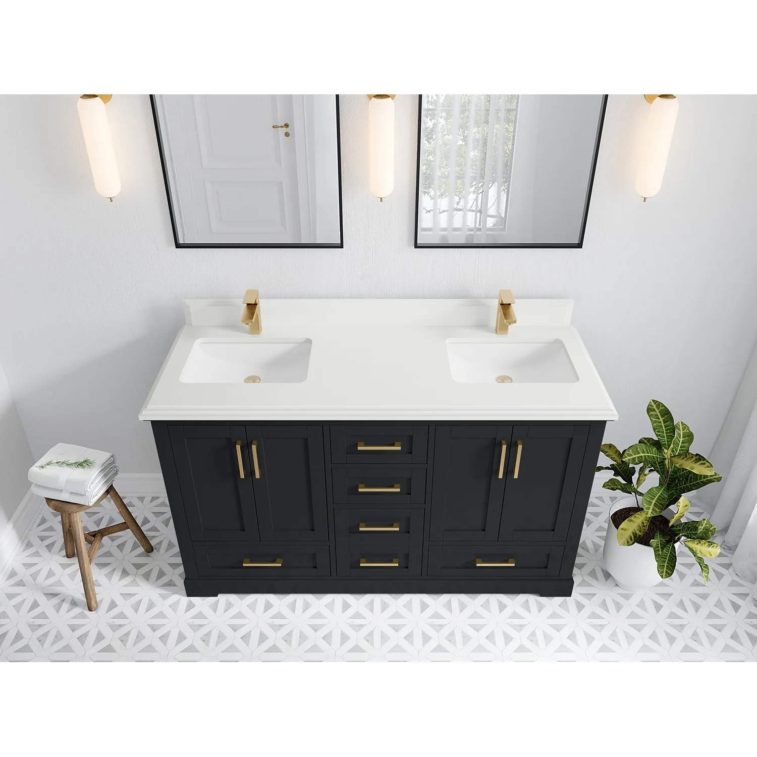 Willow Collection 60 in W x 22 in D x 36 in H Boston Double Bowl Sink Bathroom Vanity with Countertop