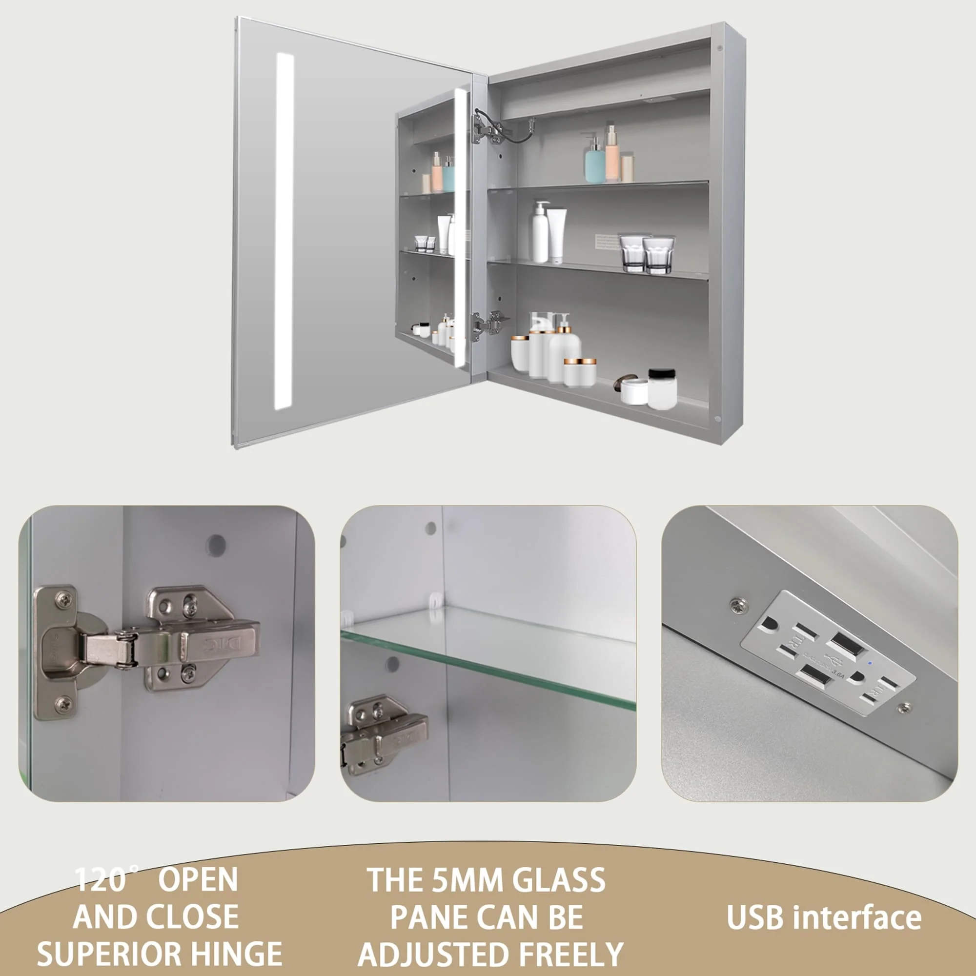 20''x26'' Recessed or Surface Mounted Anti-Fog LED Lighted Bathroom Medicine Cabinet with Mirror