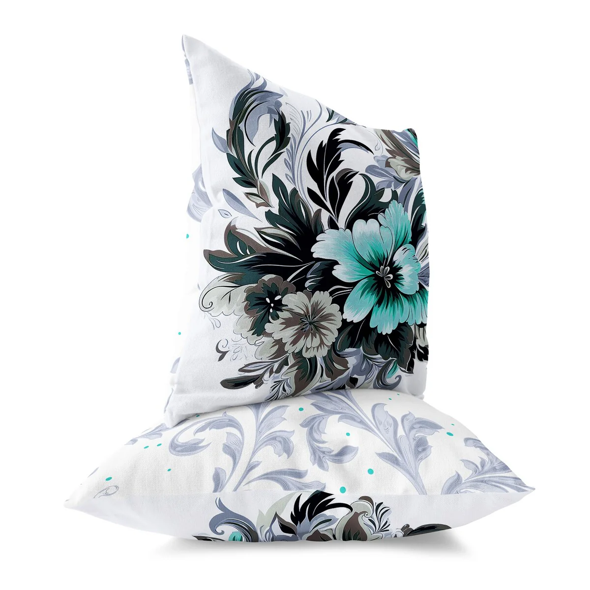 Black And Green Botanic Bliss Indoor/Outdoor Throw Pillow Zipper