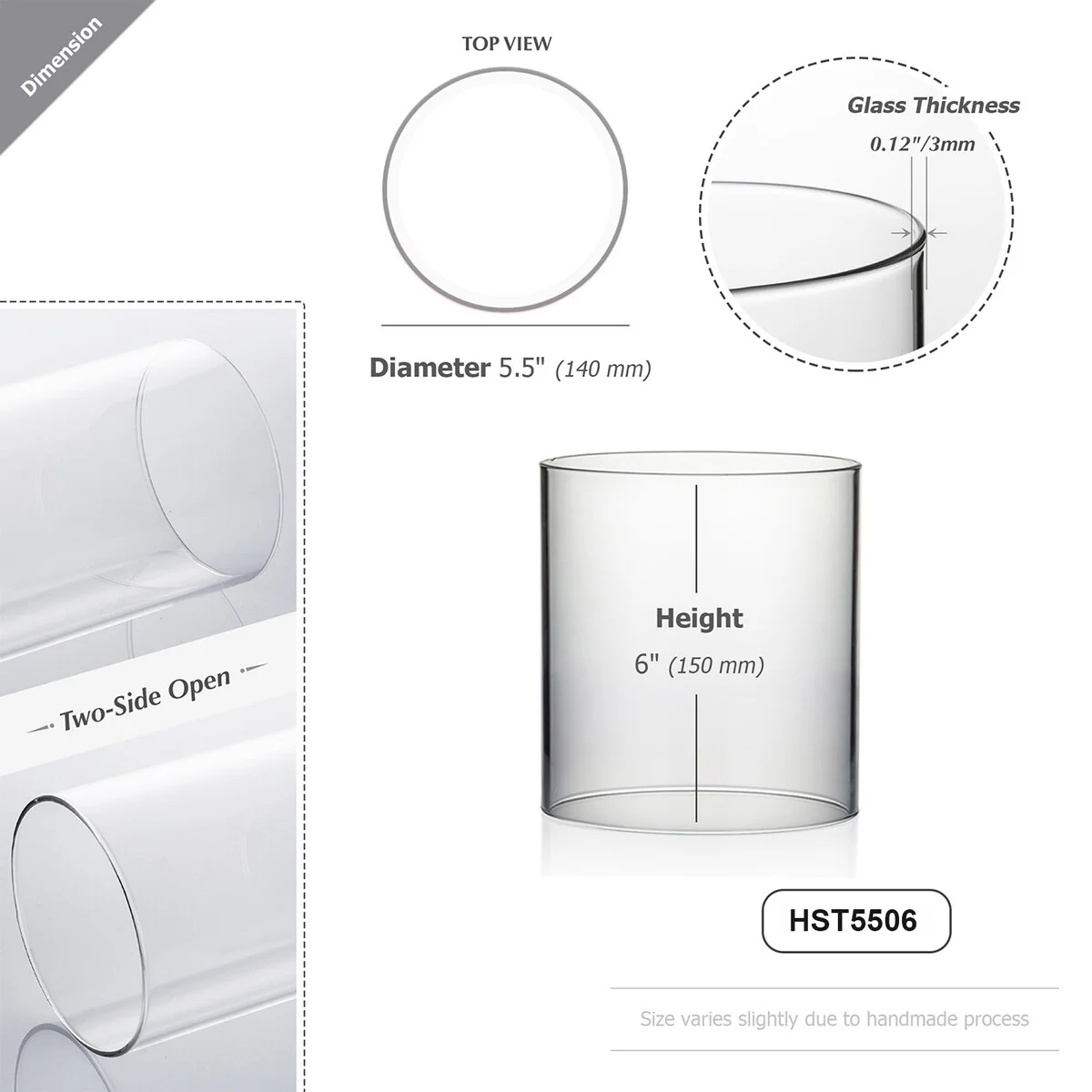 Clear Glass Cylinder Hurricane Chimney Tube, Candle Cover - 1 Piece
