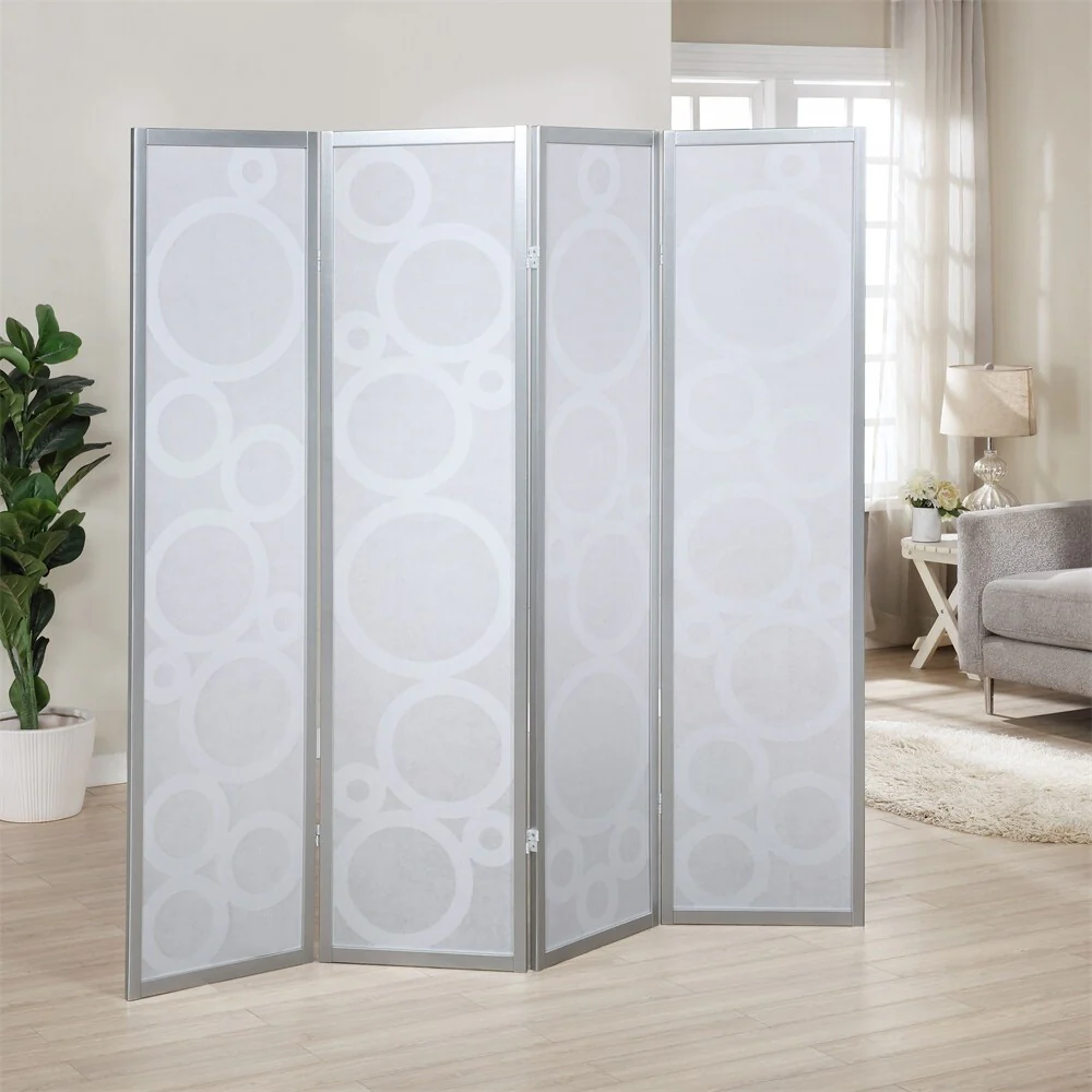 4-Panel Wood Room Divider with Circle Pattern