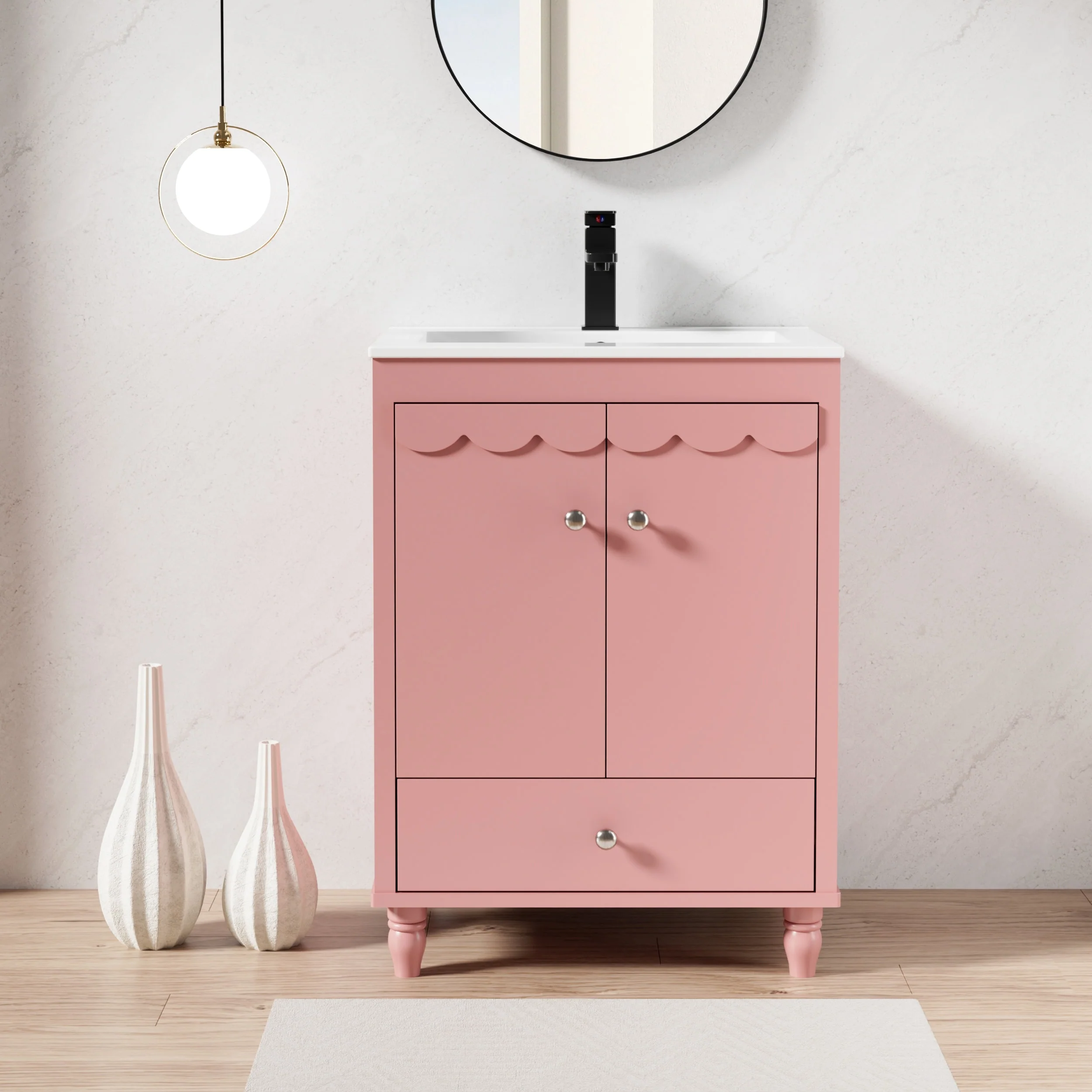Lace Trim Freestanding Bathroom Vanity Set - Perfect for Bathrooms