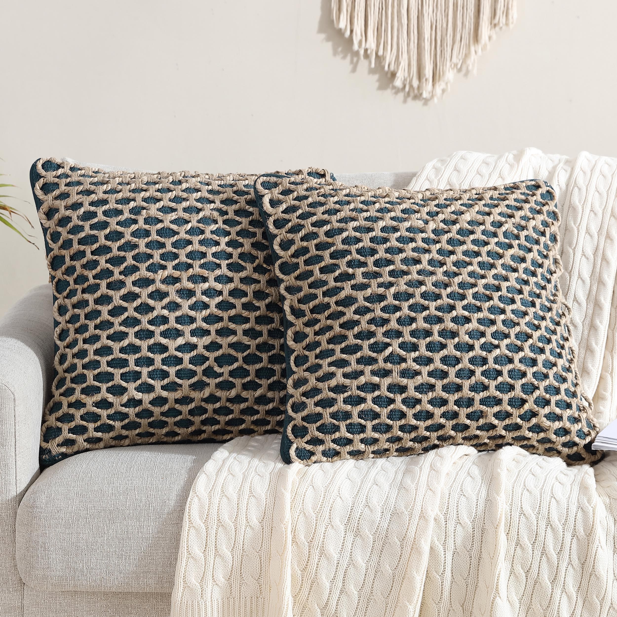 Boho Living Jada Braided Cotton/Jute Throw Pillow Covers