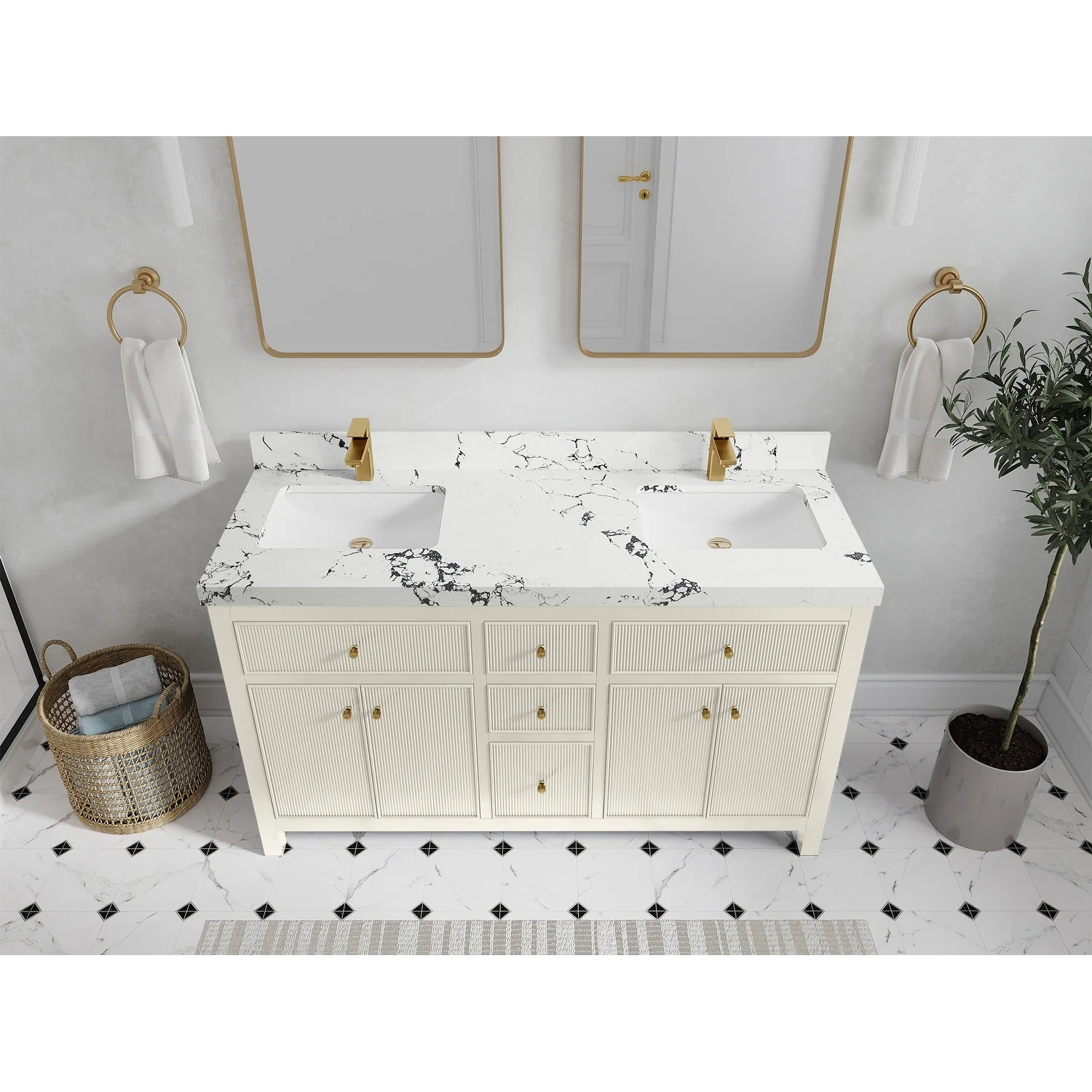 Willow Collections 60 in. W x 22 in D. Sonoma Free Standing Reeded Double Sink Bathroom Vanity with Countertop