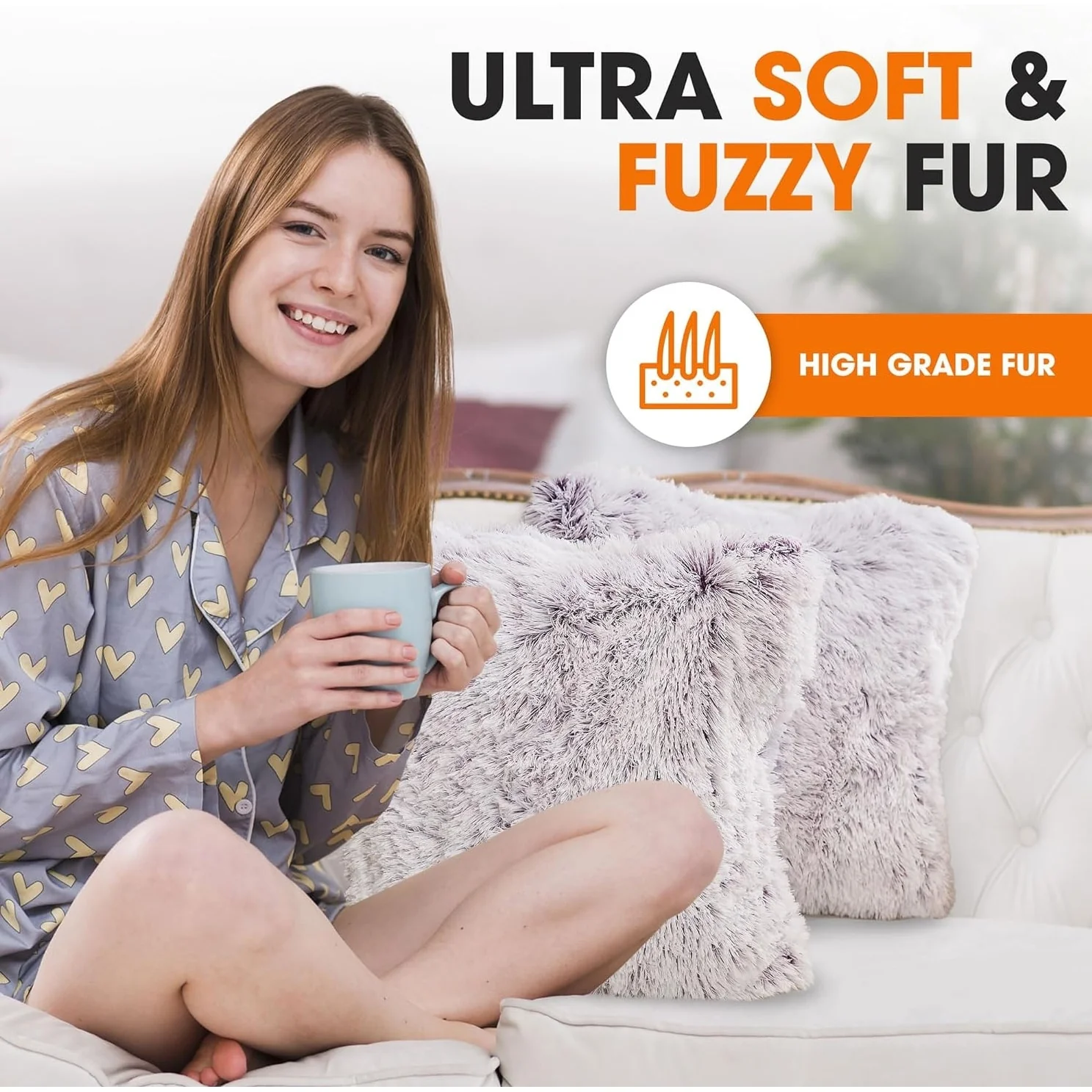 Cheer Collection Shaggy Long Hair Throw Pillows (Set of 2)