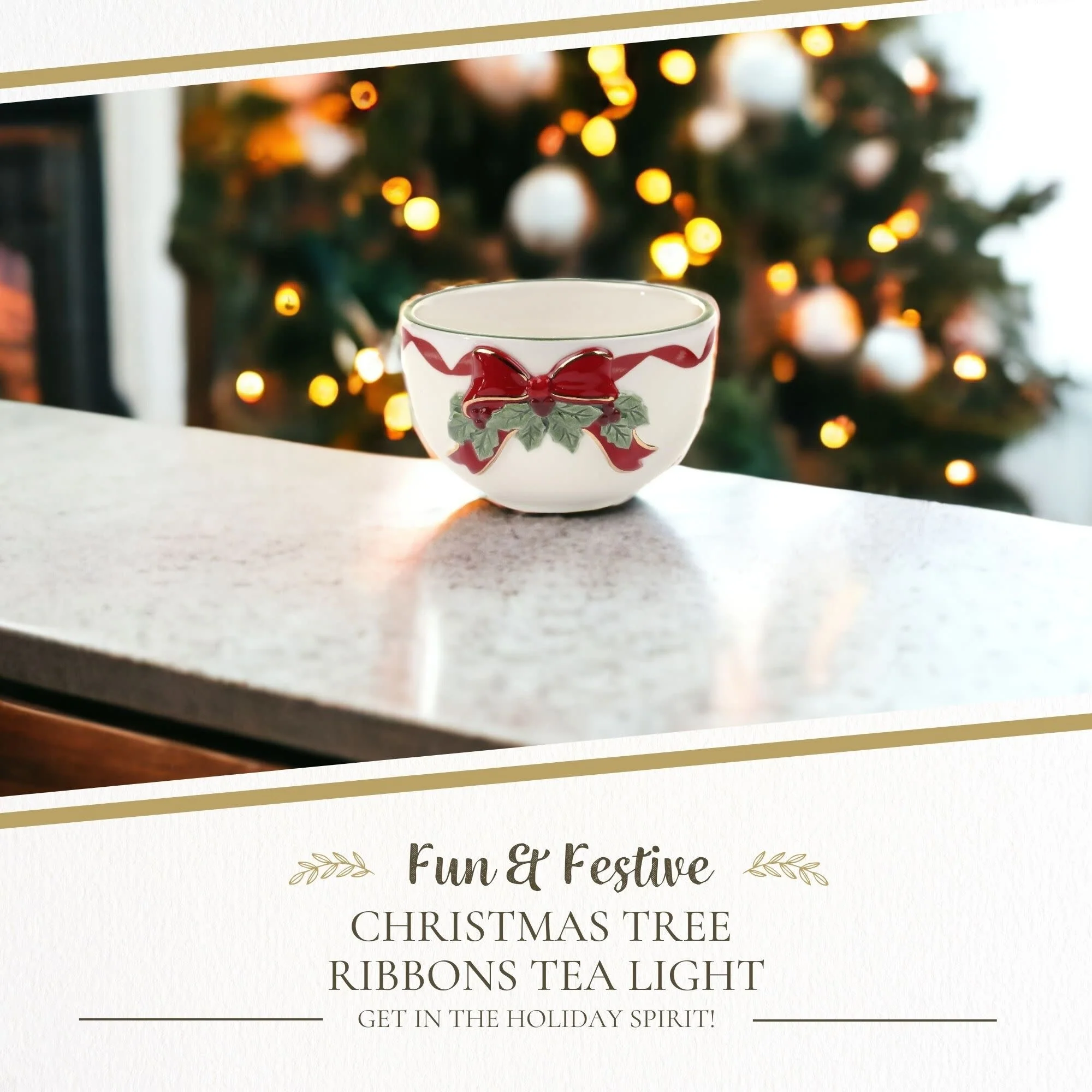 Spode Christmas Tree Ribbons Tea Light - 2.25