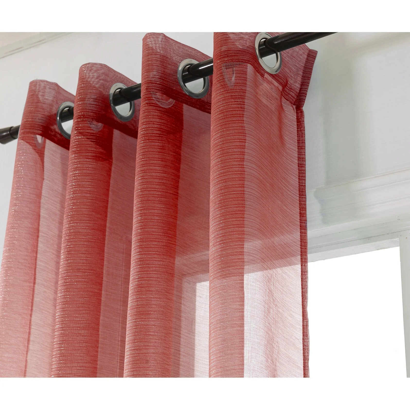 Lonnie Metallic Stripe Sheer Window Curtain Panel 90 inch