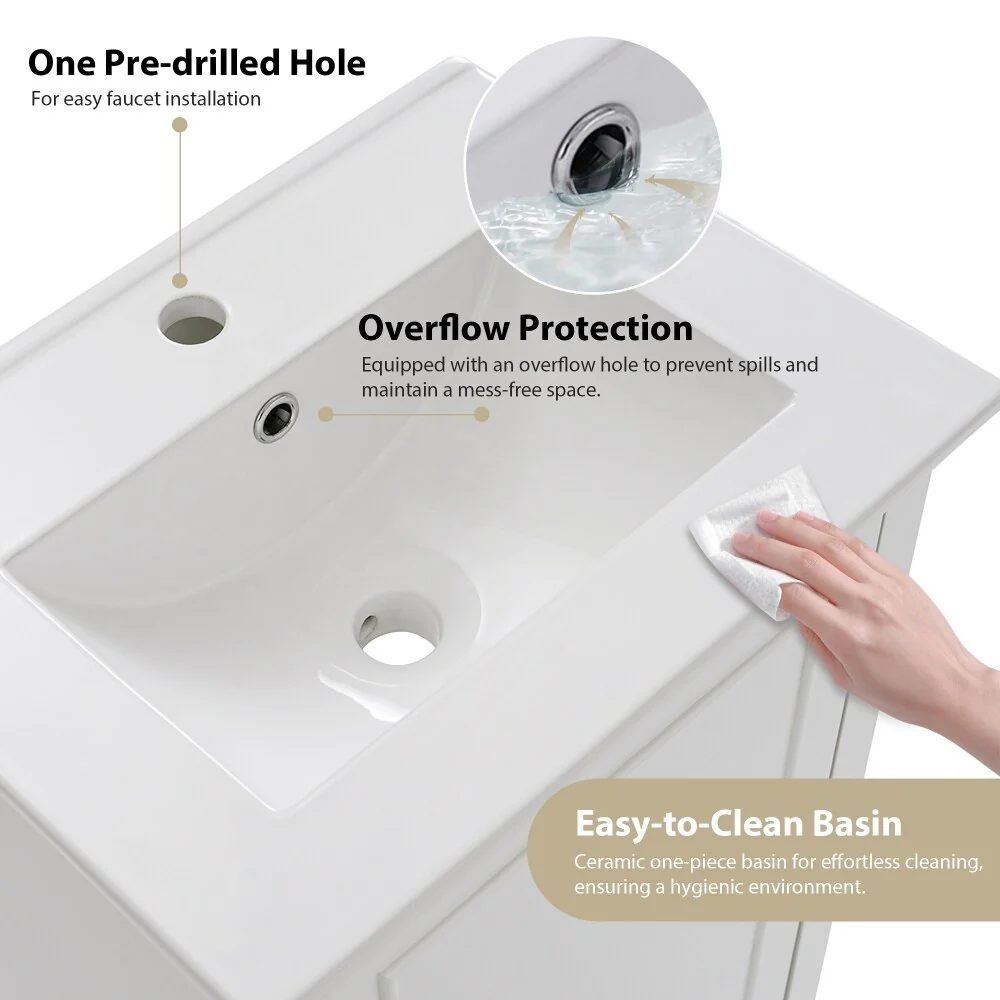 Modern 20 Inch Small Bathroom Vanity Cabinet with Ceramic Basin